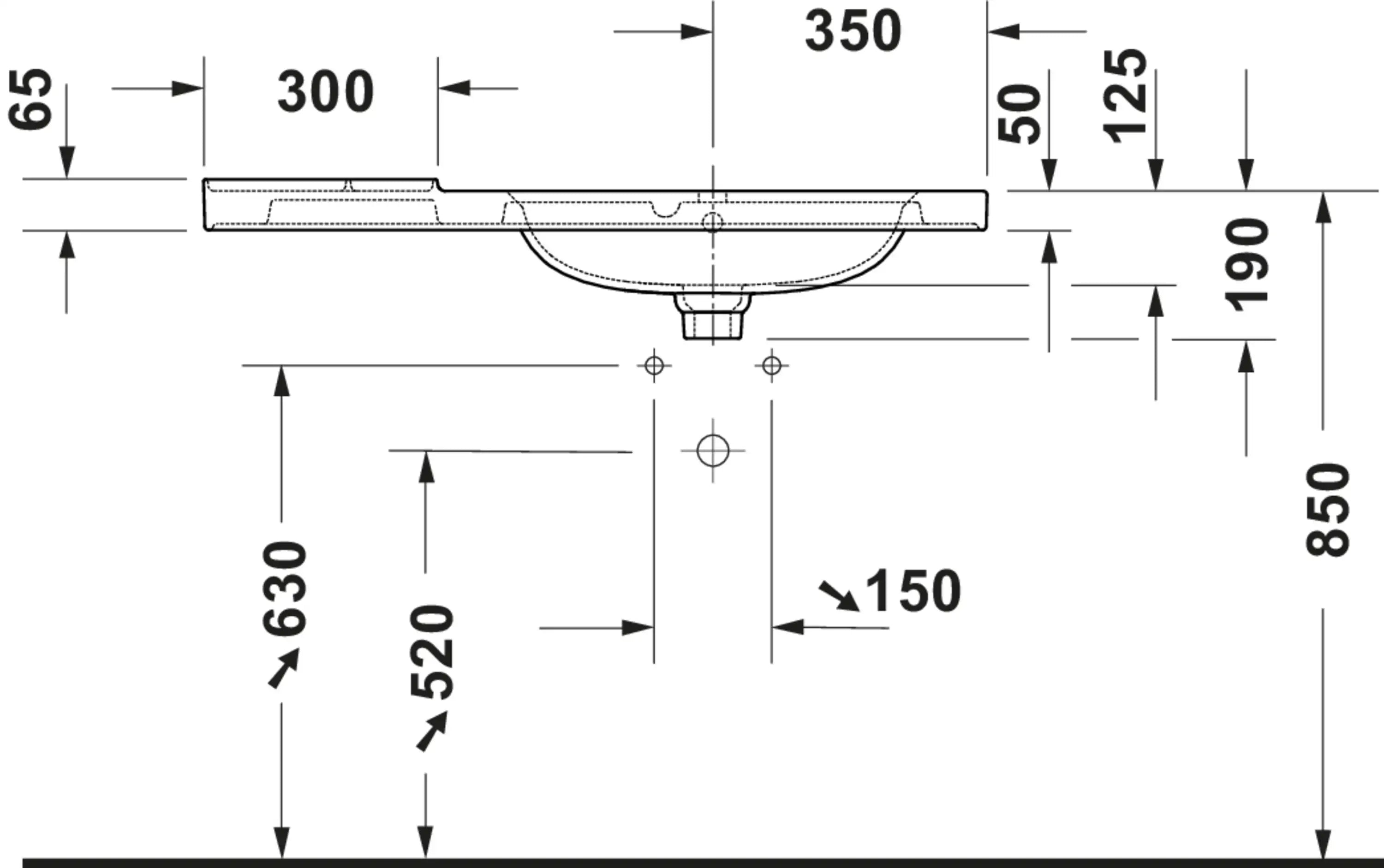 Duravit Aurena 39 3/8'' Rectangular Wall Mounted Sink in White with Single Faucet Hole and with Overflow