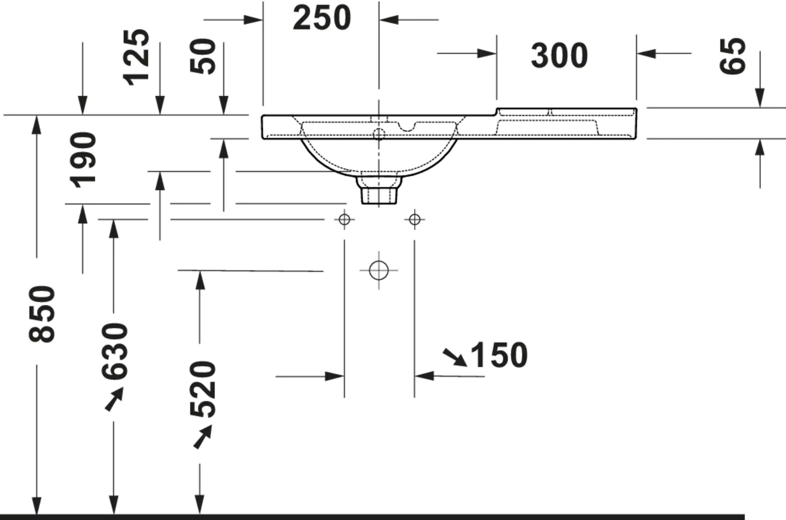 Duravit Aurena 31 3/4'' Rectangular Wall Mounted Sink in White with Single Faucet Hole and with Overflow