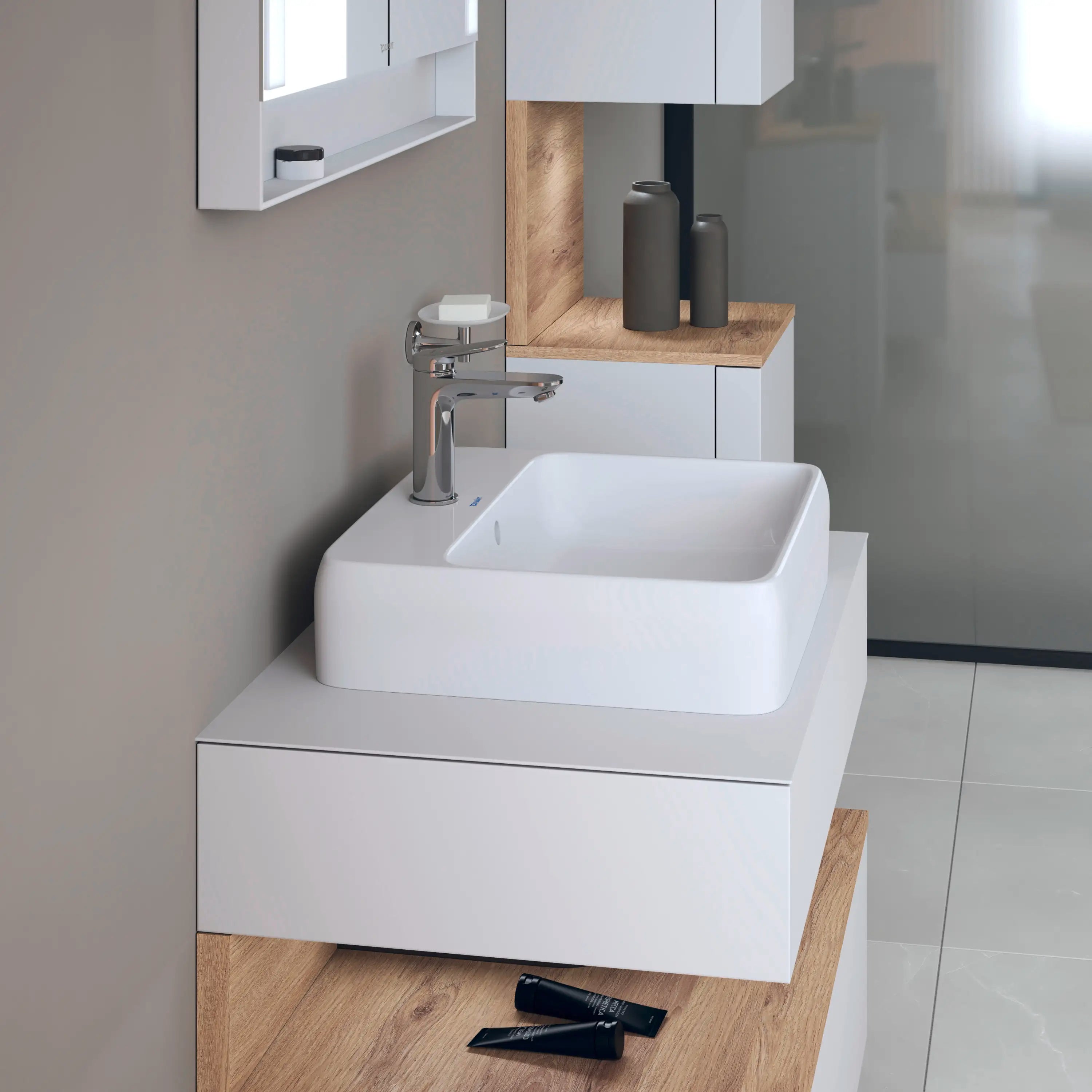 Duravit Qatego 18 1/8'' Rectangular Vessel Sink in White with Single Faucet Hole and with Overflow