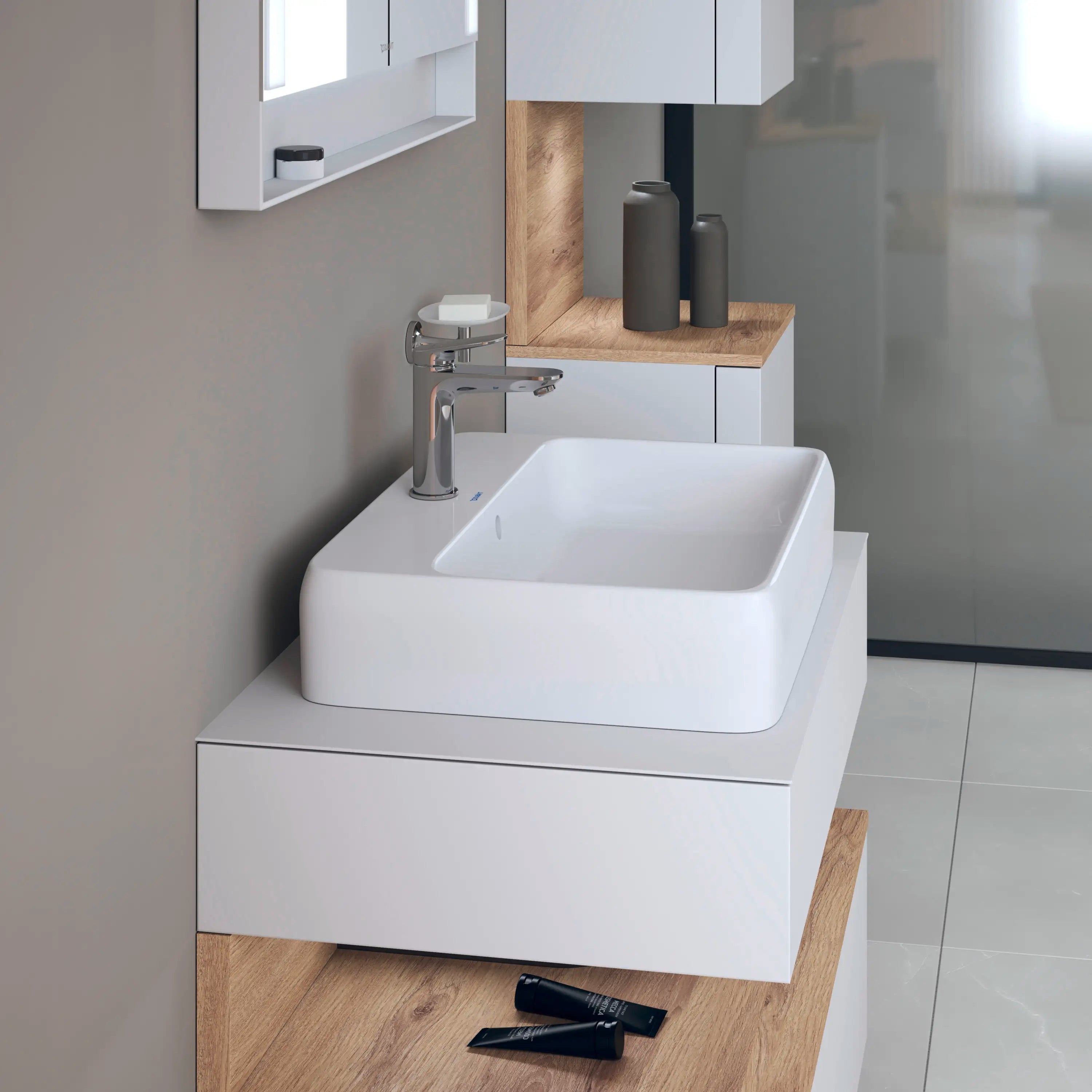 Duravit Qatego 22'' Rectangular Vessel Sink in White with Single Faucet Hole and with Overflow