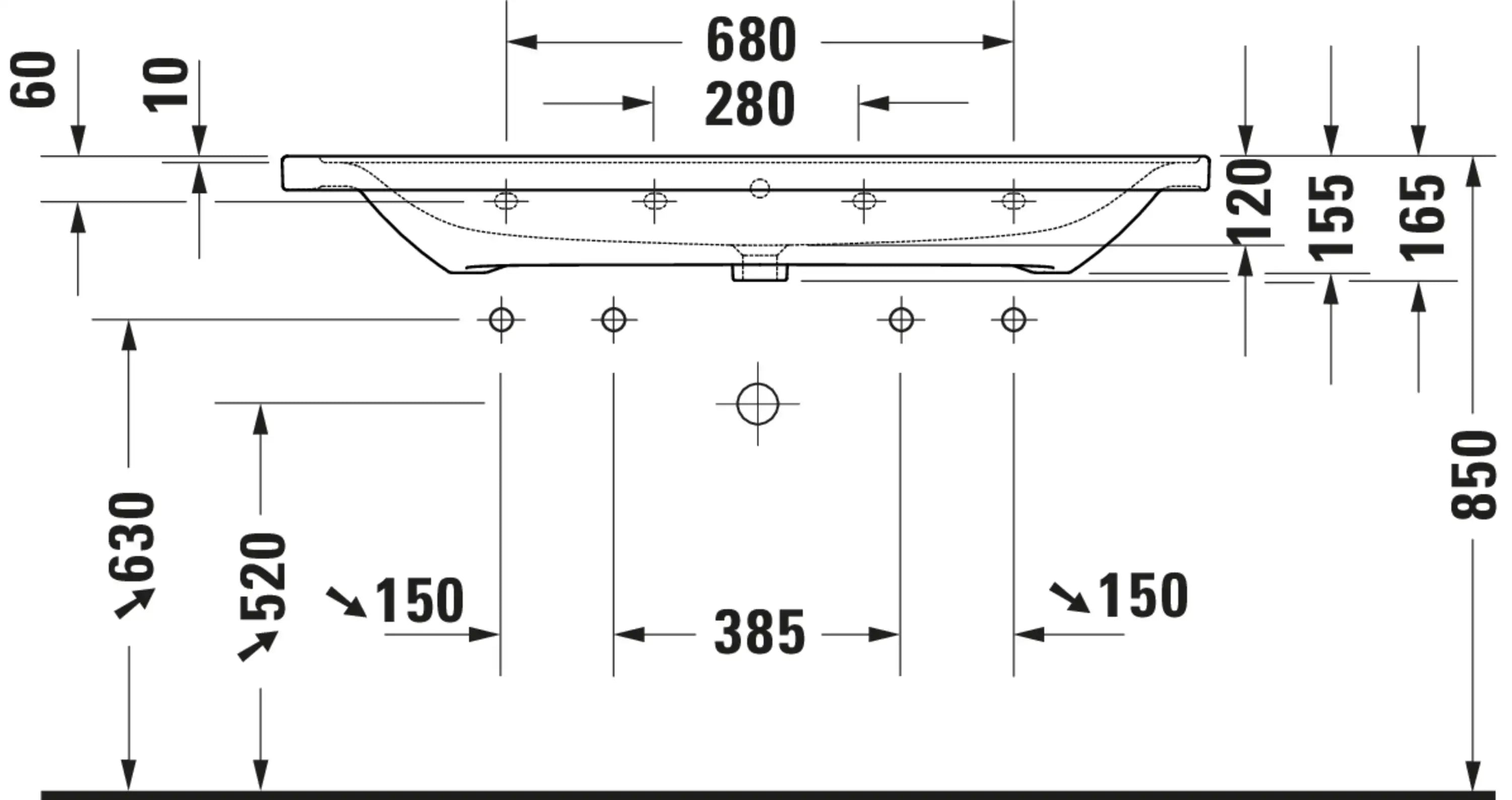 Duravit D-Neo 47 1/2'' Rectangular Wall Mounted Sink in White with Two Sets of Single Faucet Holes and with Overflow