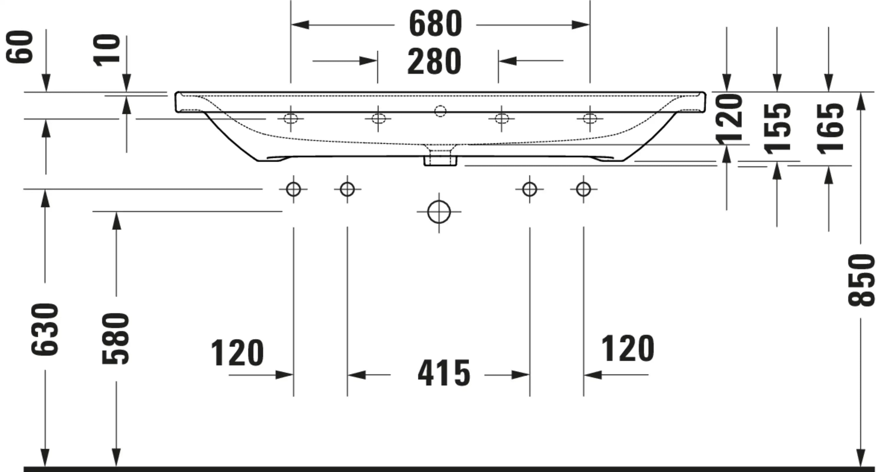 Duravit D-Neo 47 1/2'' Rectangular Wall Mounted Sink in White with Two Sets of Single Faucet Holes and with Overflow