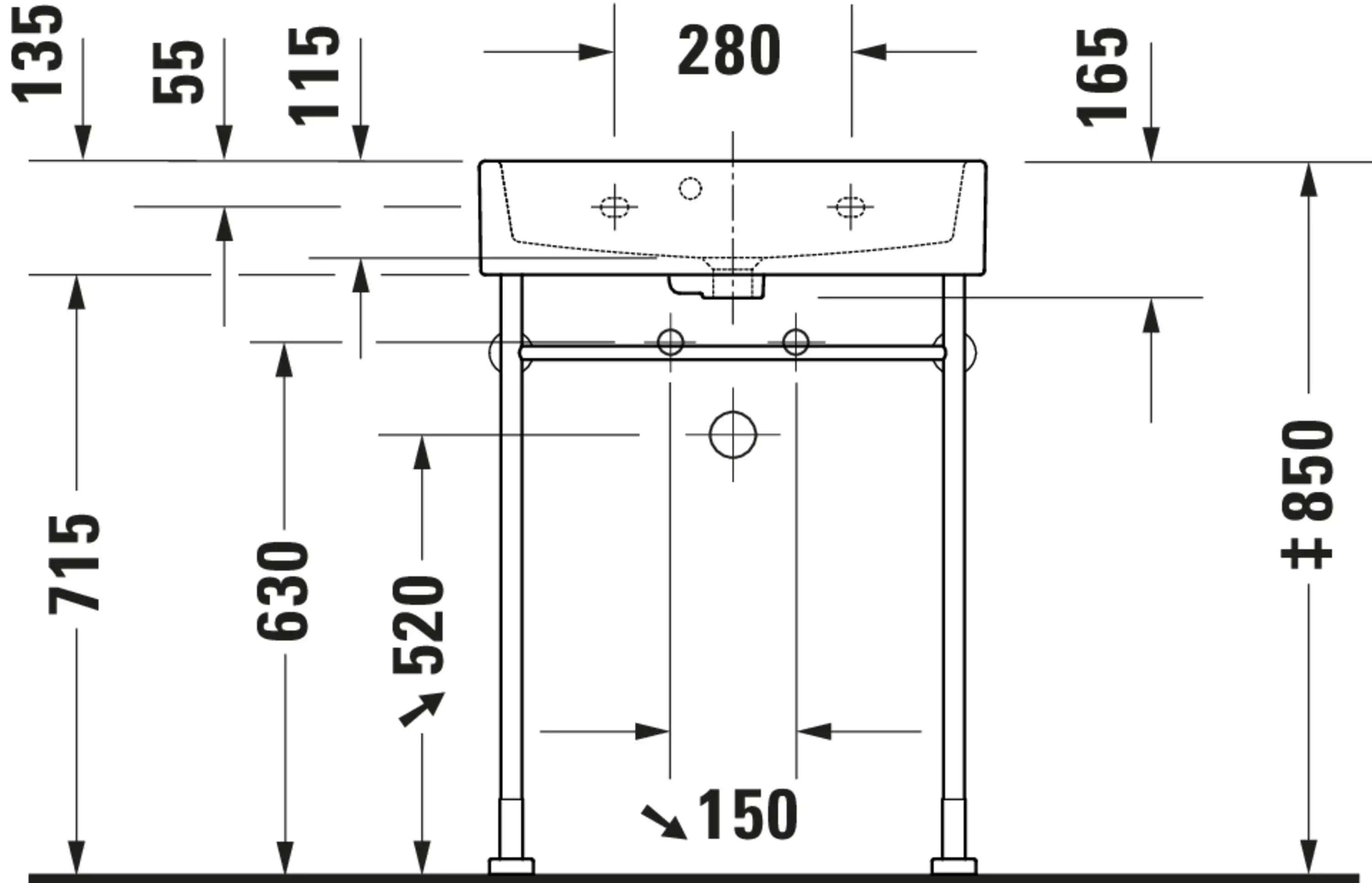 Duravit Vero 23 5/8'' Rectangular Wall Mounted Sink in White with Overflow