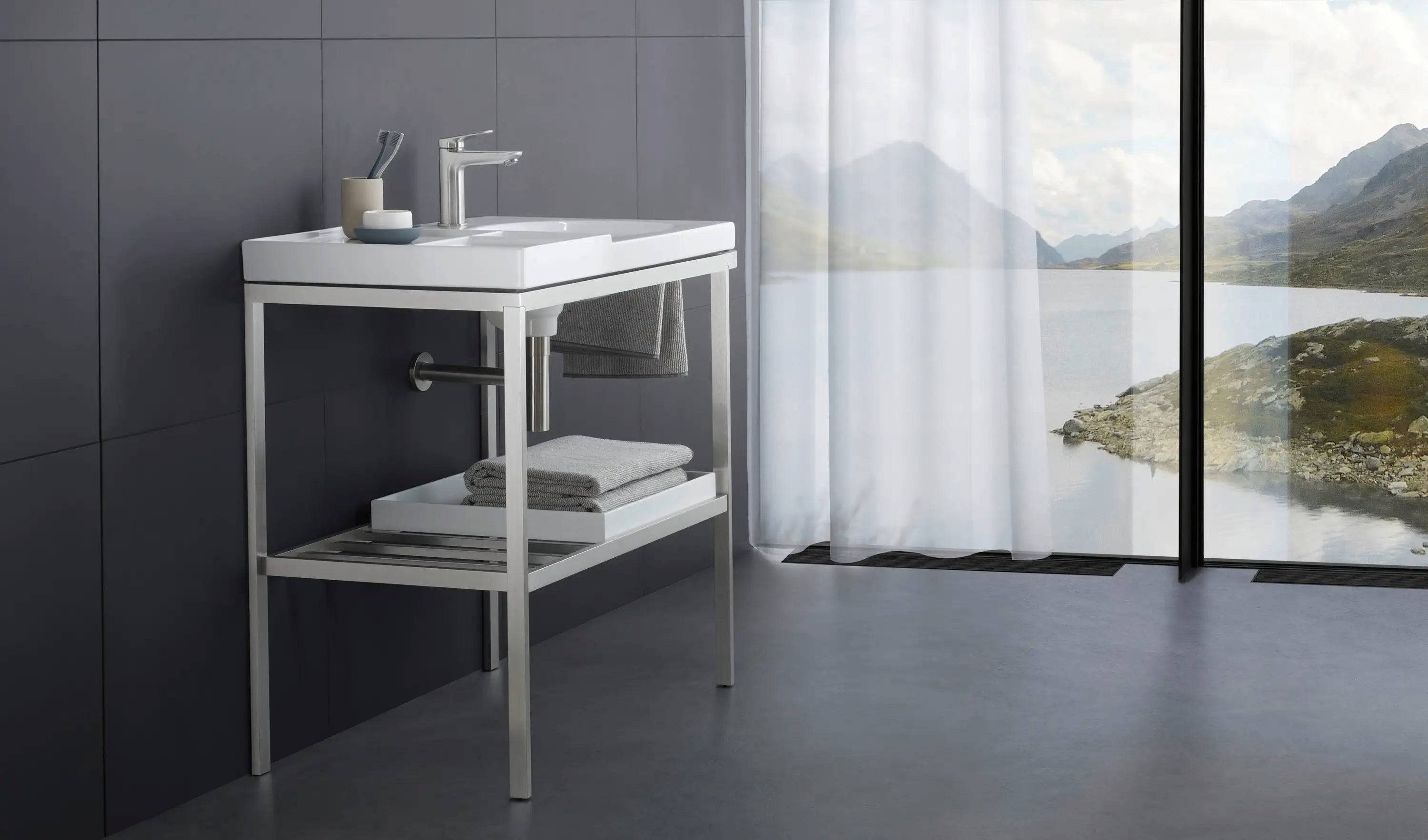 Duravit Aurena 30 7/8'' x 31 5/8'' Console in Brushed Stainless Steel