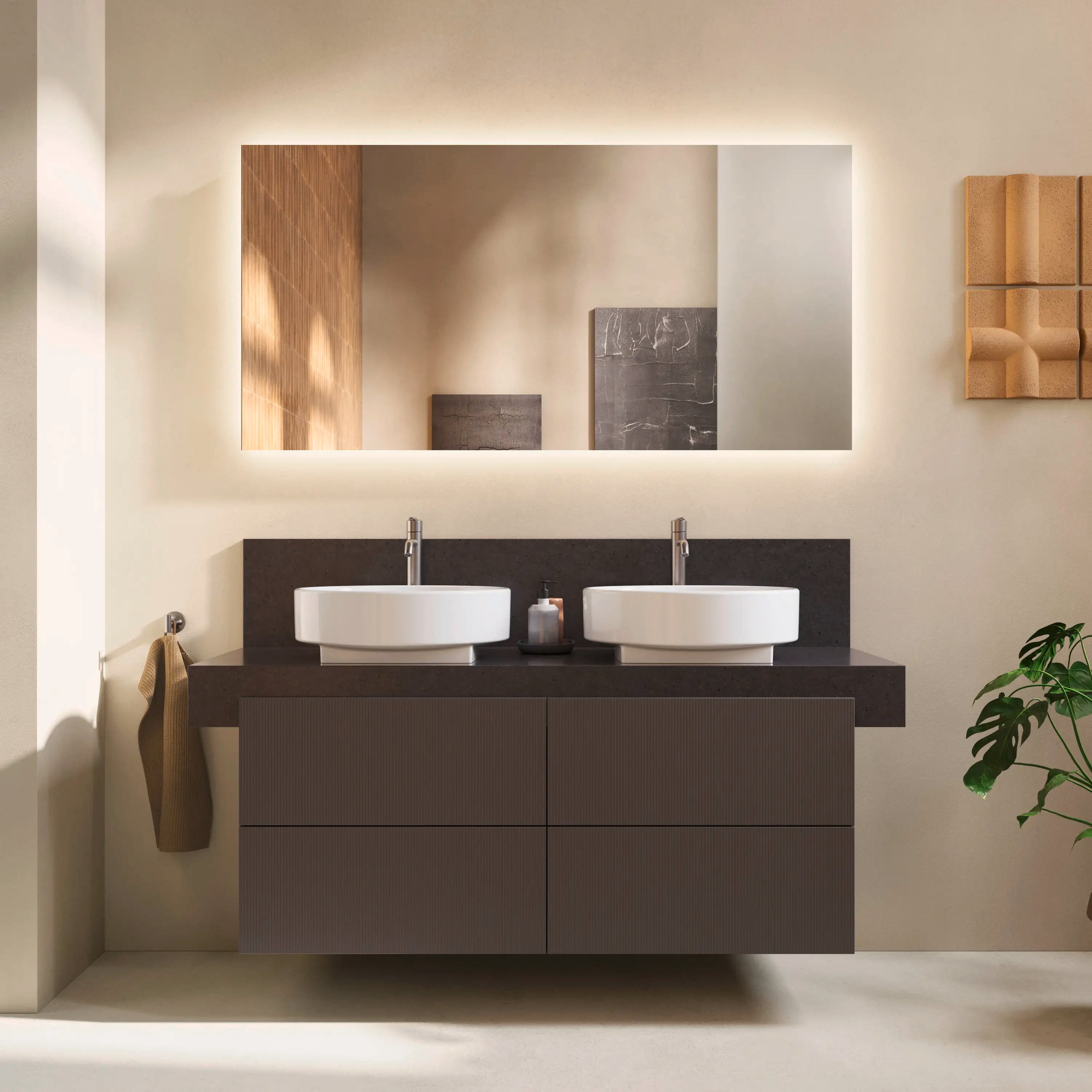 Balcoon 59'' Wall Mount Engineered Wood, with Two Sink Cutouts