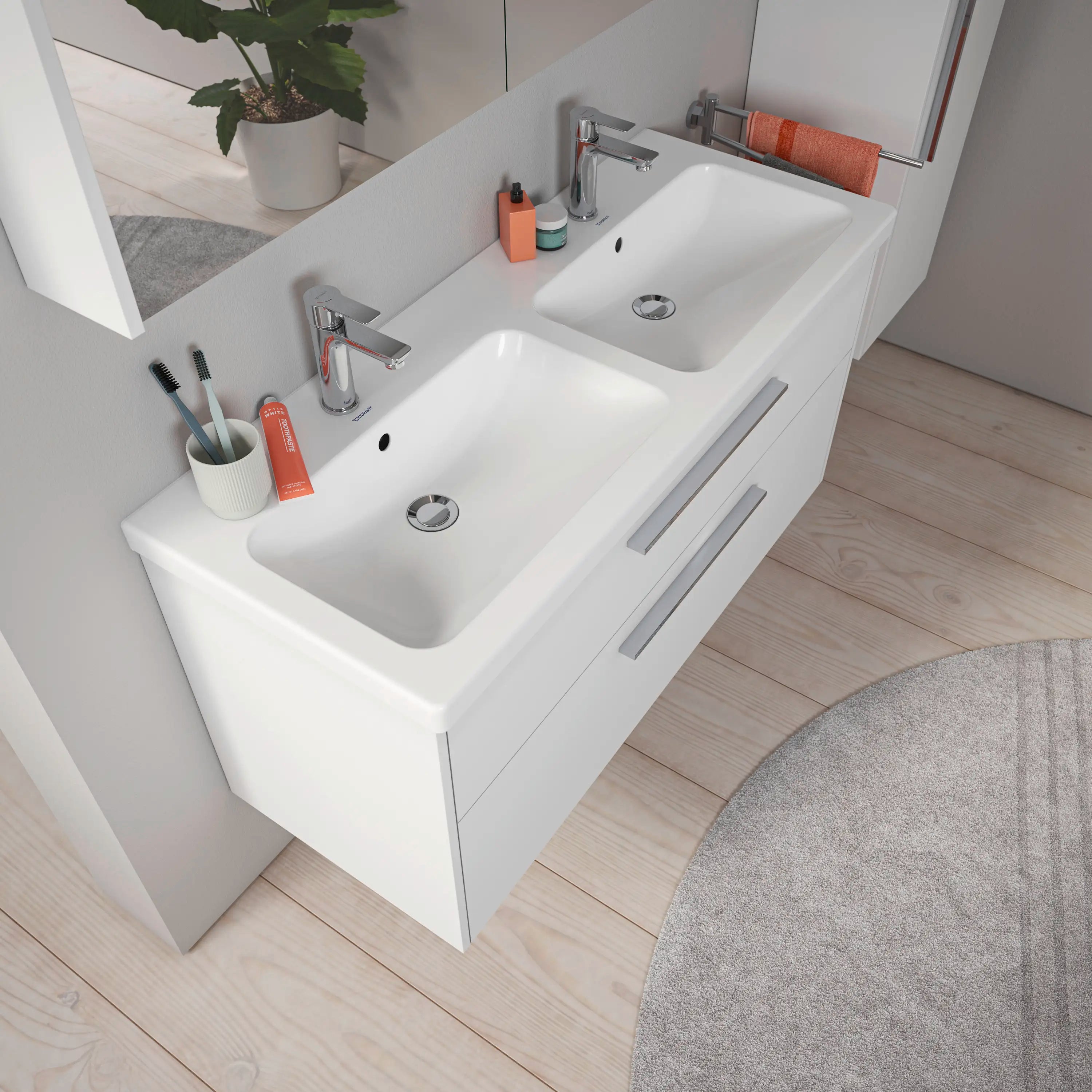 D-Code 47 1/4'' Square Wall Mounted Sink in White with Single Faucet Hole and with Overflow