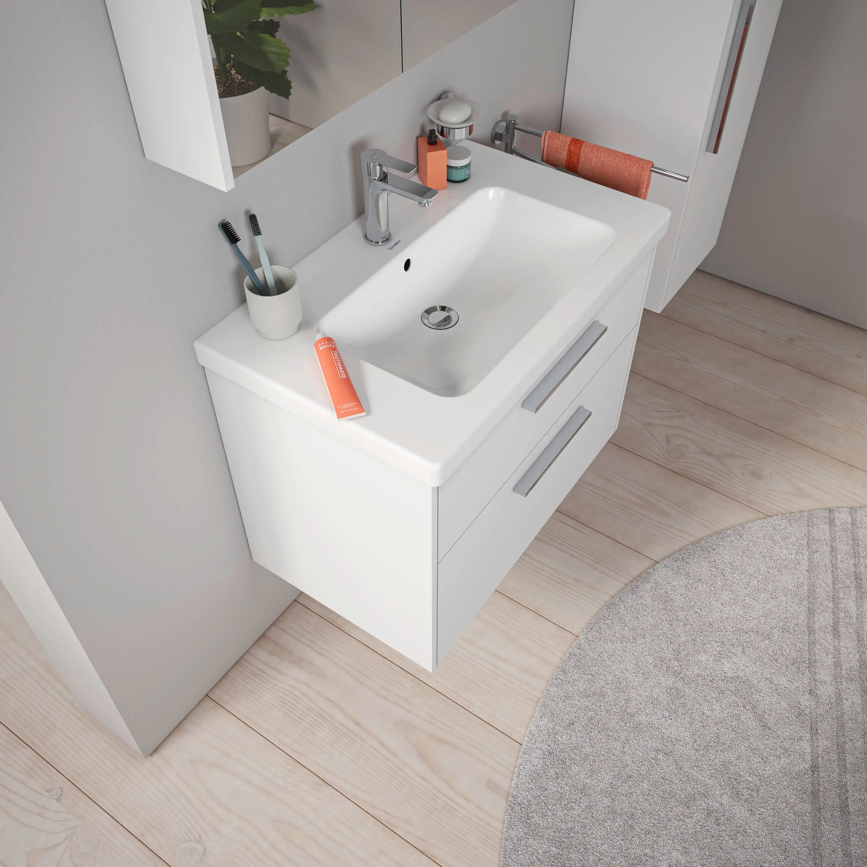 D-Code 31 1/2'' Round Wall Mounted Sink in White with Single Faucet Hole and with Overflow