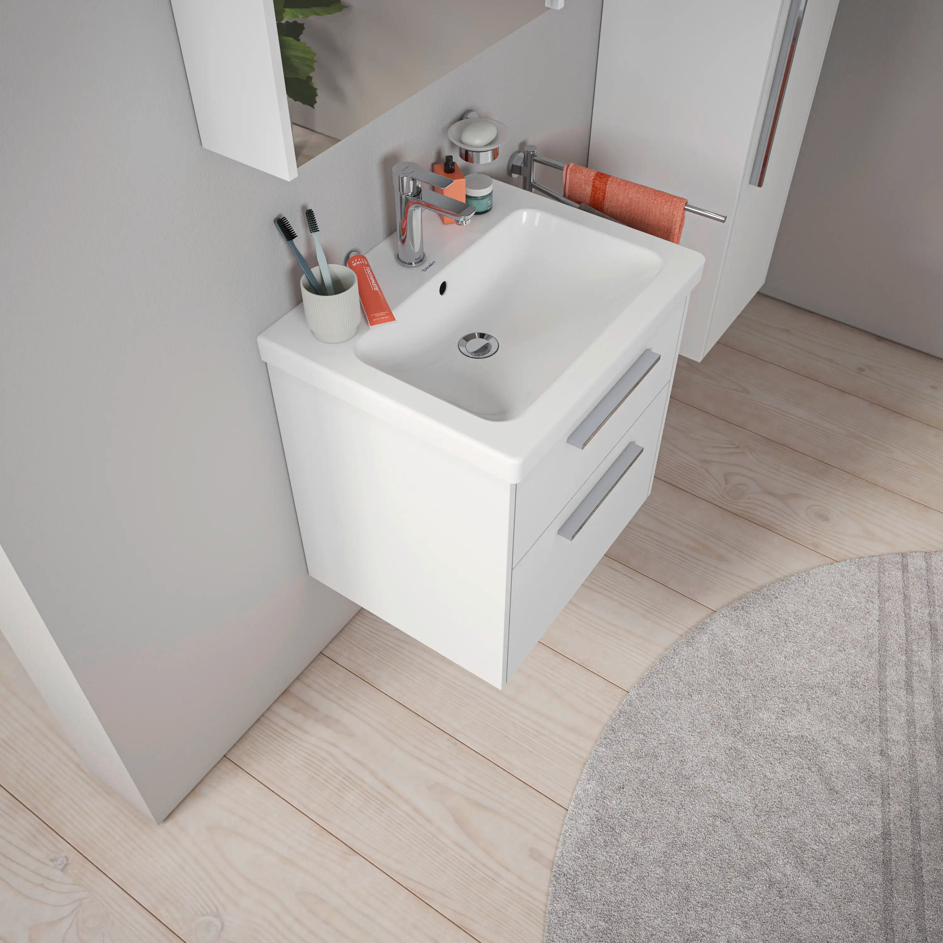 D-Code 25 5/8'' Round Wall Mounted Sink in White with Single Faucet Hole and with Overflow