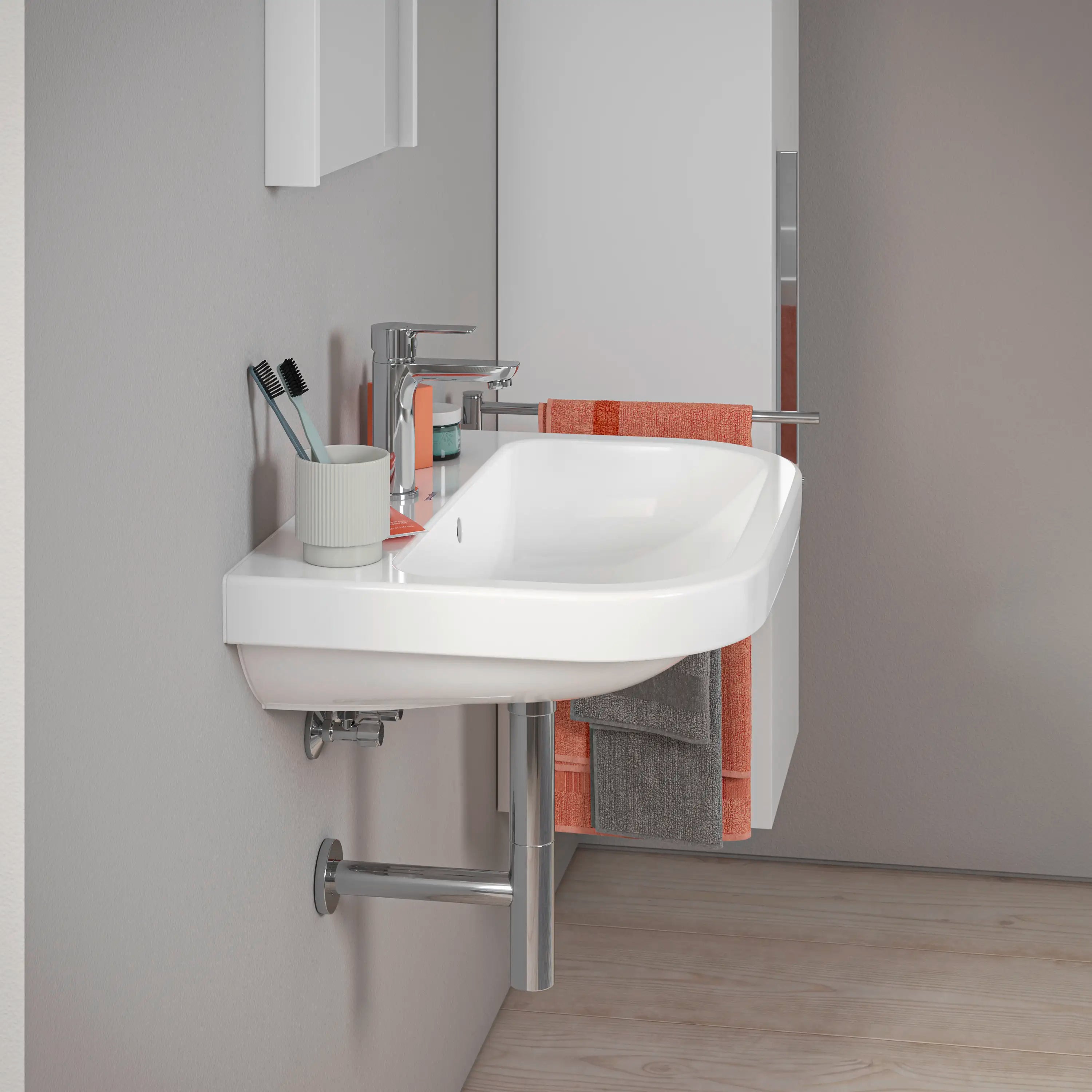Duravit D-Code 18 1/8'' Round Wall Mounted Sink in White with Single Faucet Hole and with Overflow
