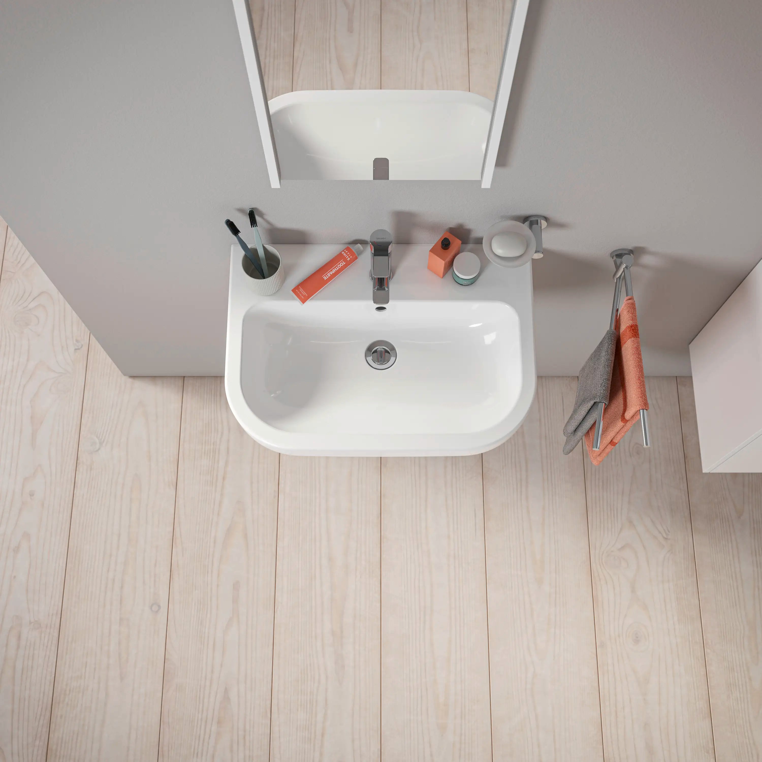 Duravit D-Code 18 1/8'' Round Wall Mounted Sink in White with Single Faucet Hole and with Overflow
