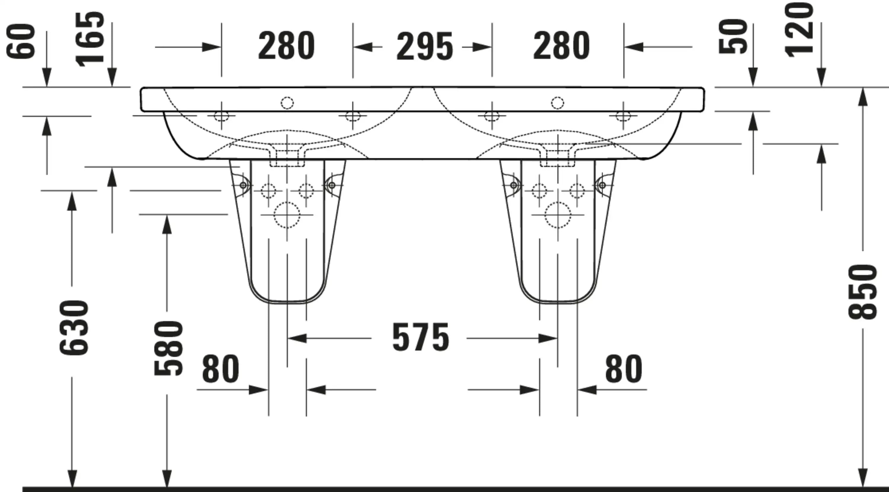 D-Code 47 1/4'' Square Wall Mounted Sink in White with Single Faucet Hole and with Overflow