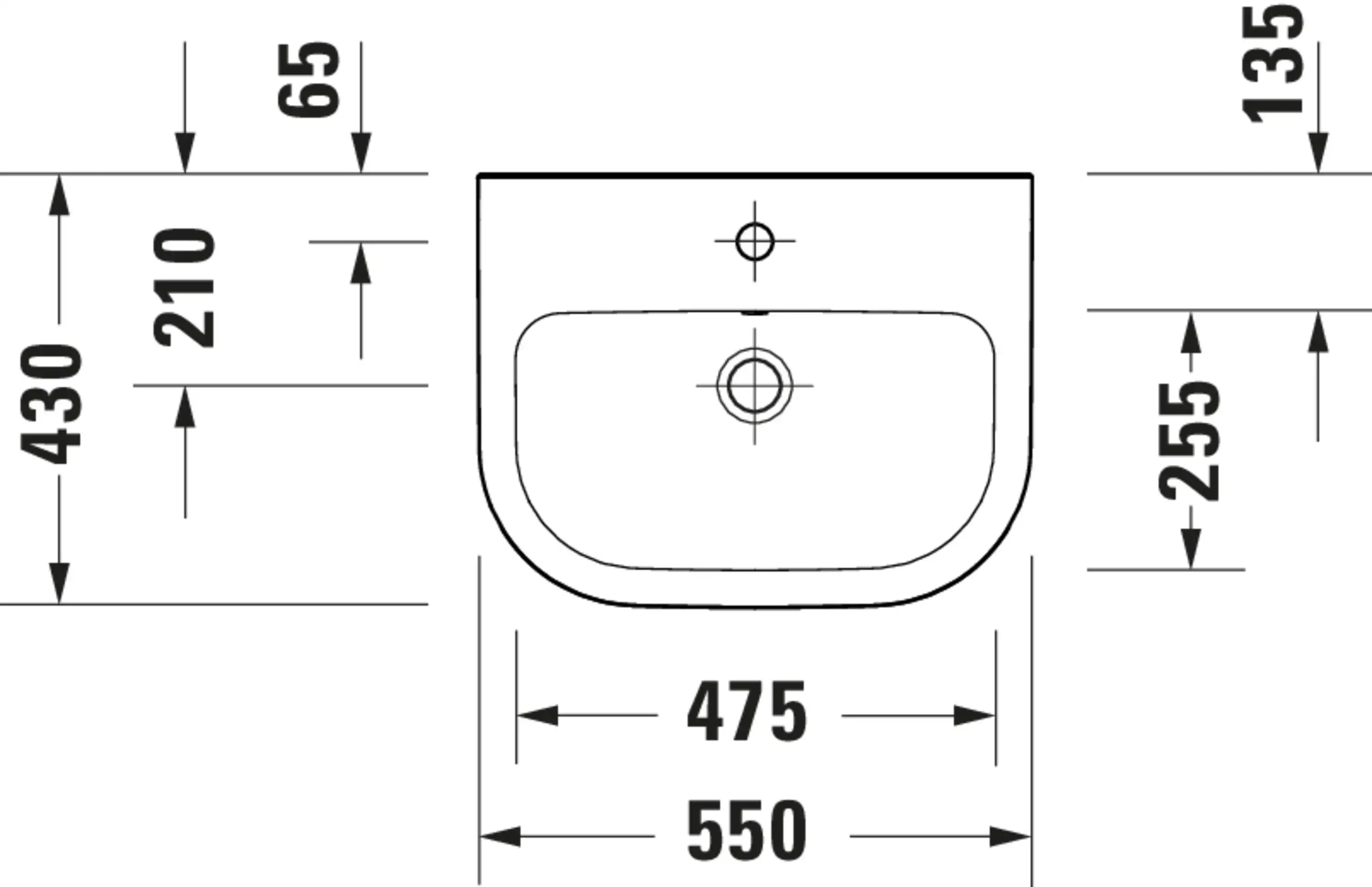 Duravit D-Code 16 7/8'' Round Wall Mounted Sink in White with Single Faucet Hole and with Overflow