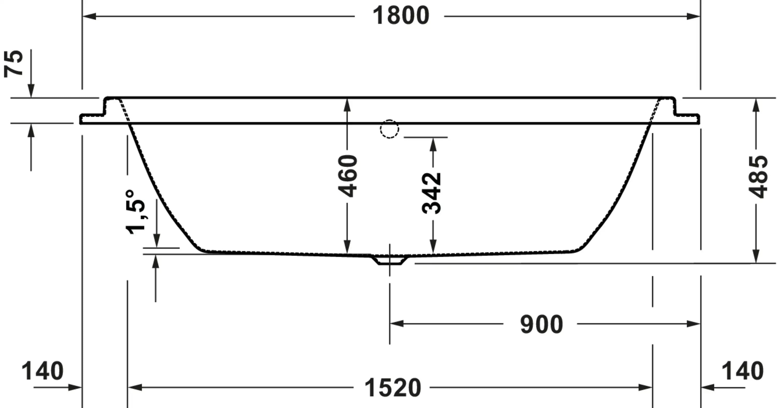 Balcoon 70 7/8'' x 19 1/8'' Rectangular Drop In Bathtub Acrylic with Center Drain, Drain Sold Separately