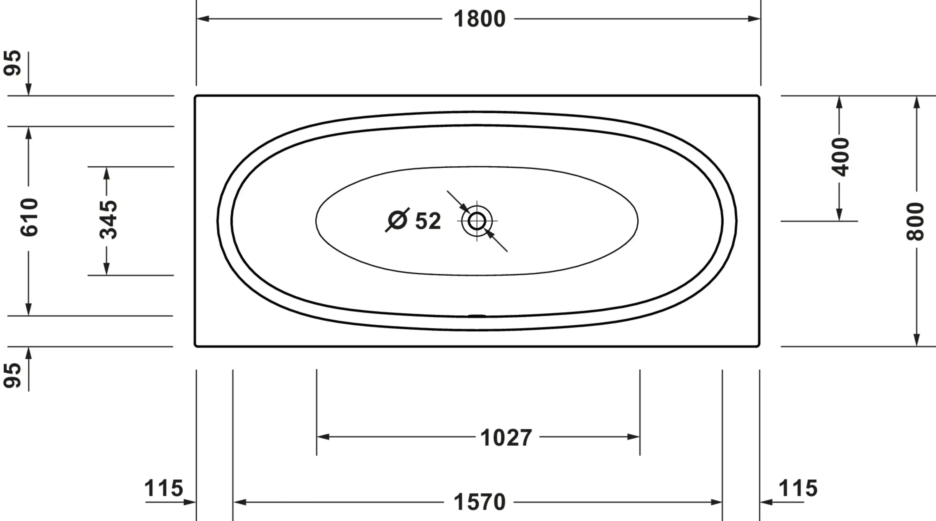 Balcoon 70 7/8'' x 19 1/8'' Rectangular Drop In Bathtub Acrylic with Center Drain, Drain Sold Separately