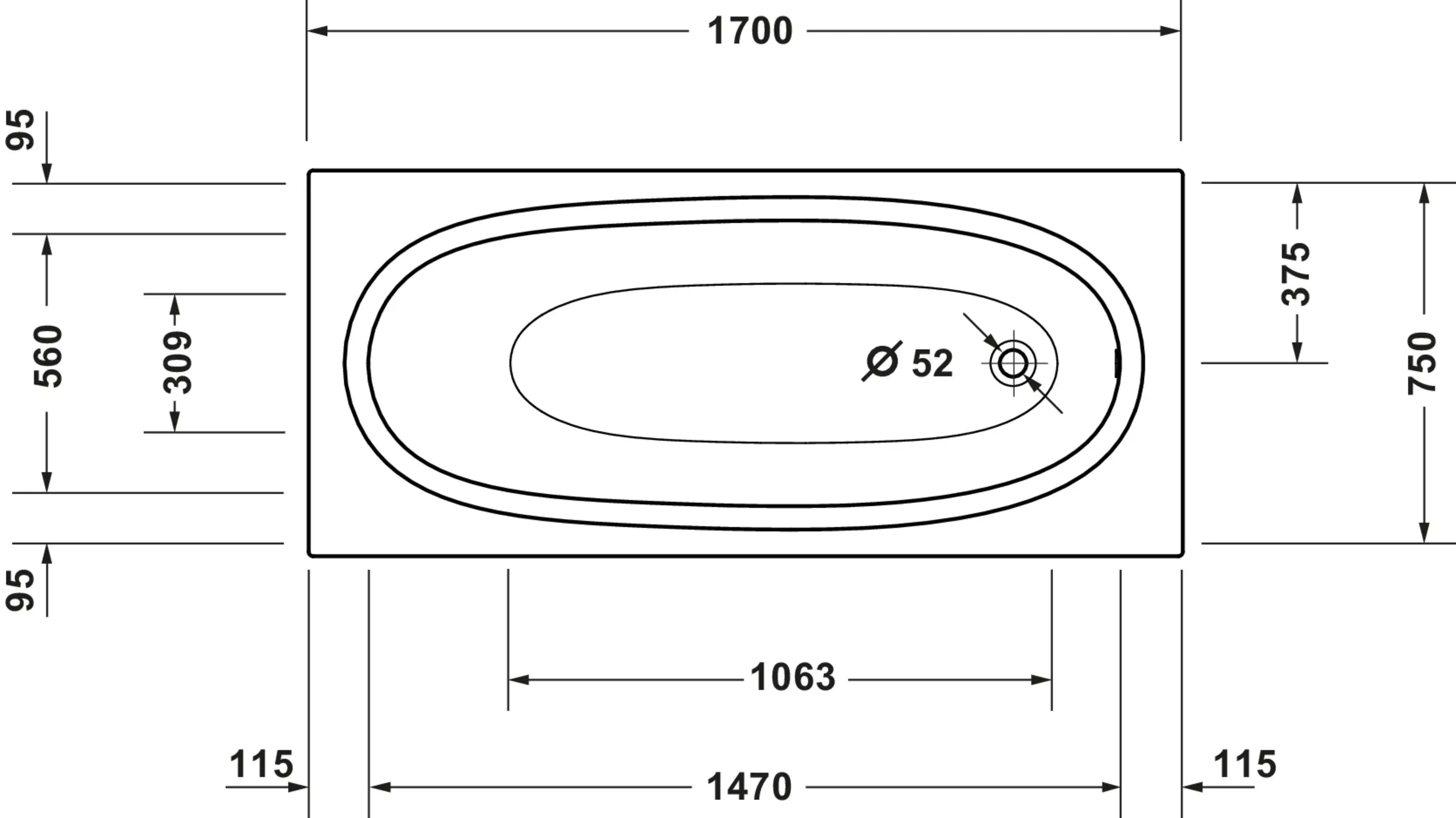 Balcoon 66 7/8'' x 18 7/8'' Rectangular Drop In Bathtub Acrylic with Reversible Drain, Drain Sold Separately