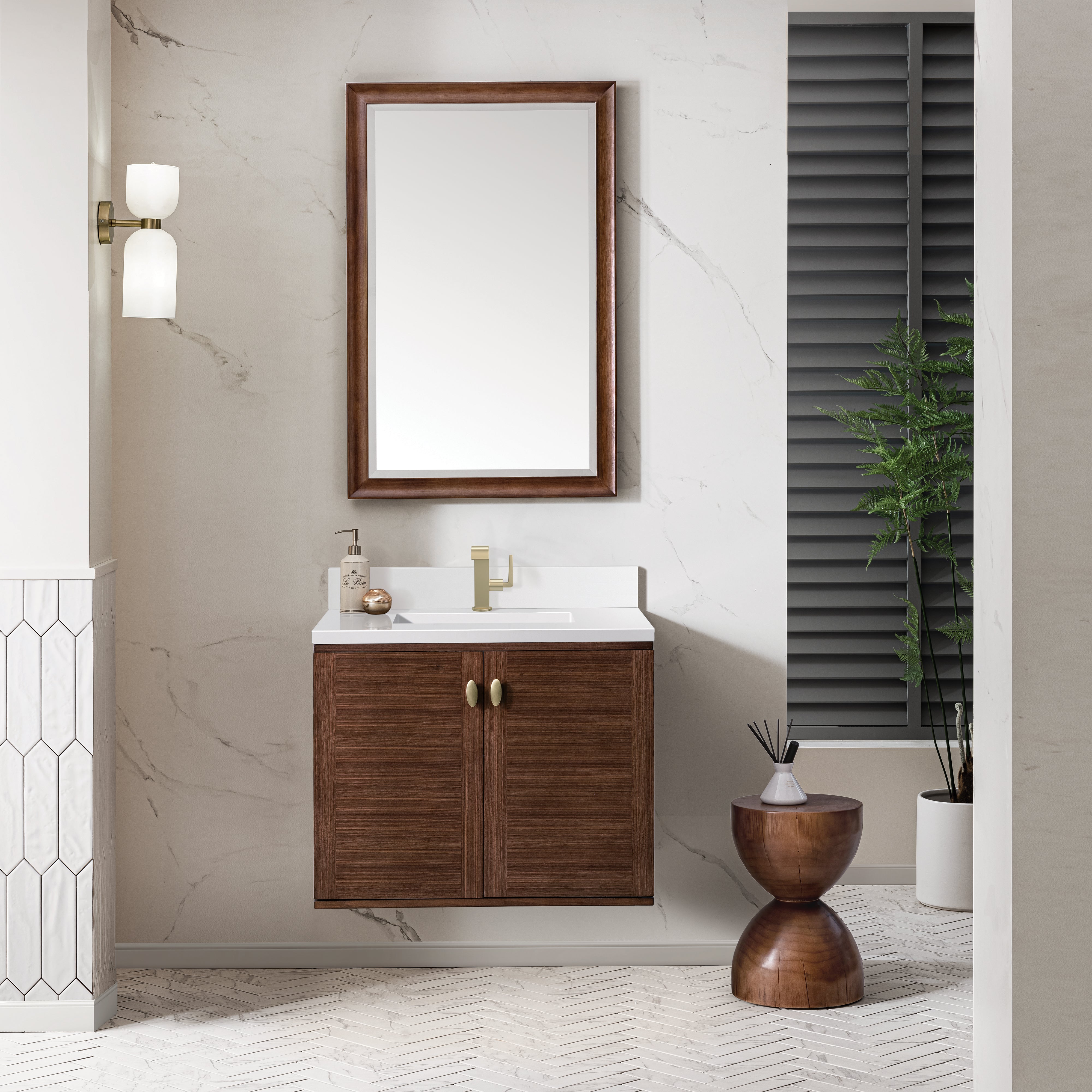 James Martin Amberly 30" Single Vanity in Mid-Century Walnut with 3cm Countertop