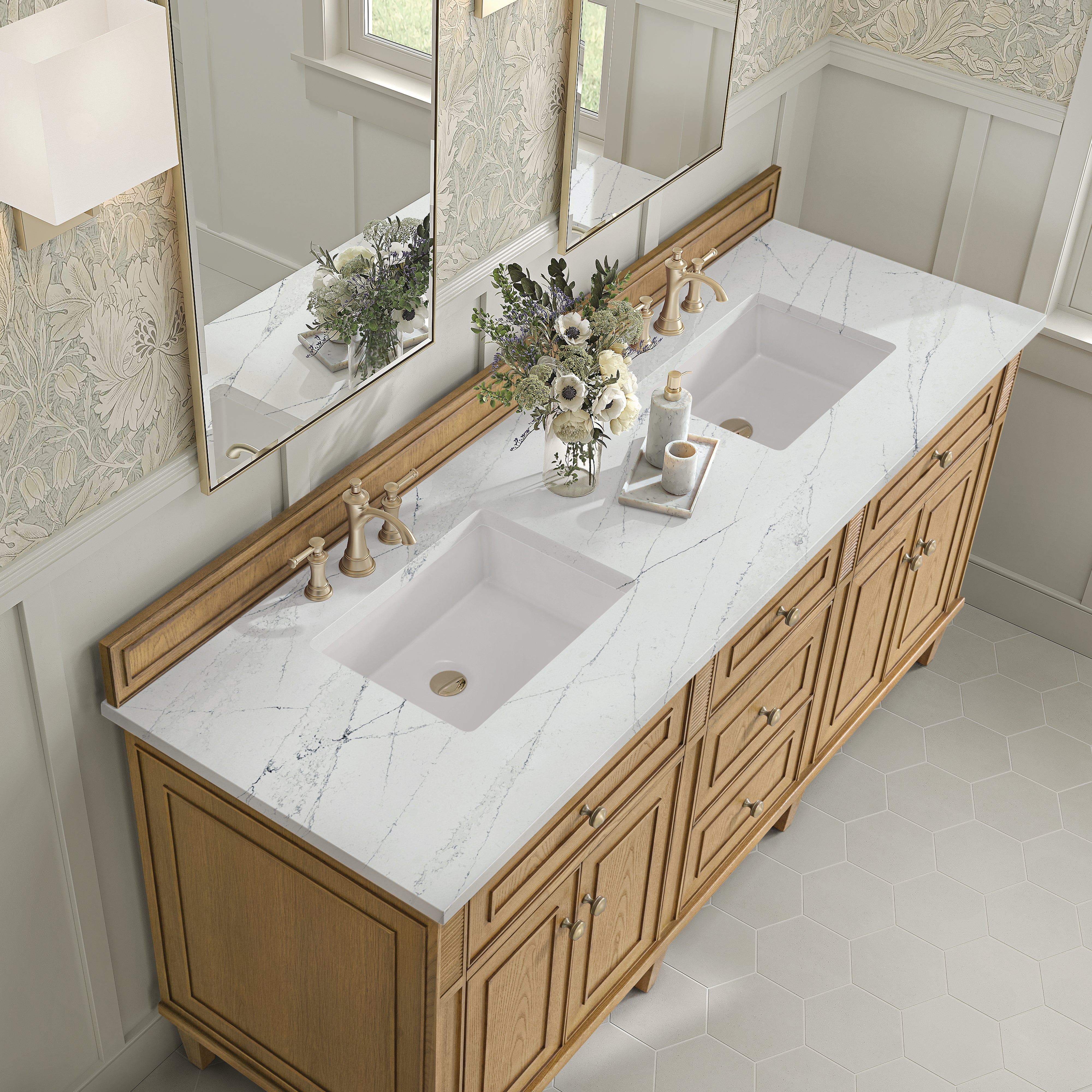 James Martin Lorelai 72" Double Vanity in Light Natural Oak with 3cm Countertop