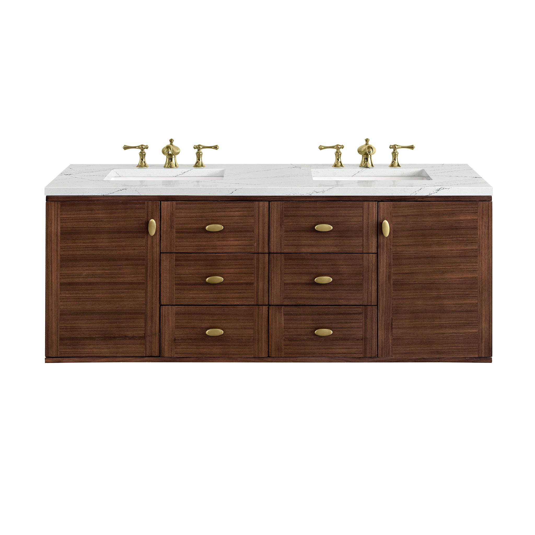James Martin Amberly 60" Double Vanity in Mid-Century Walnut with 3cm Countertop
