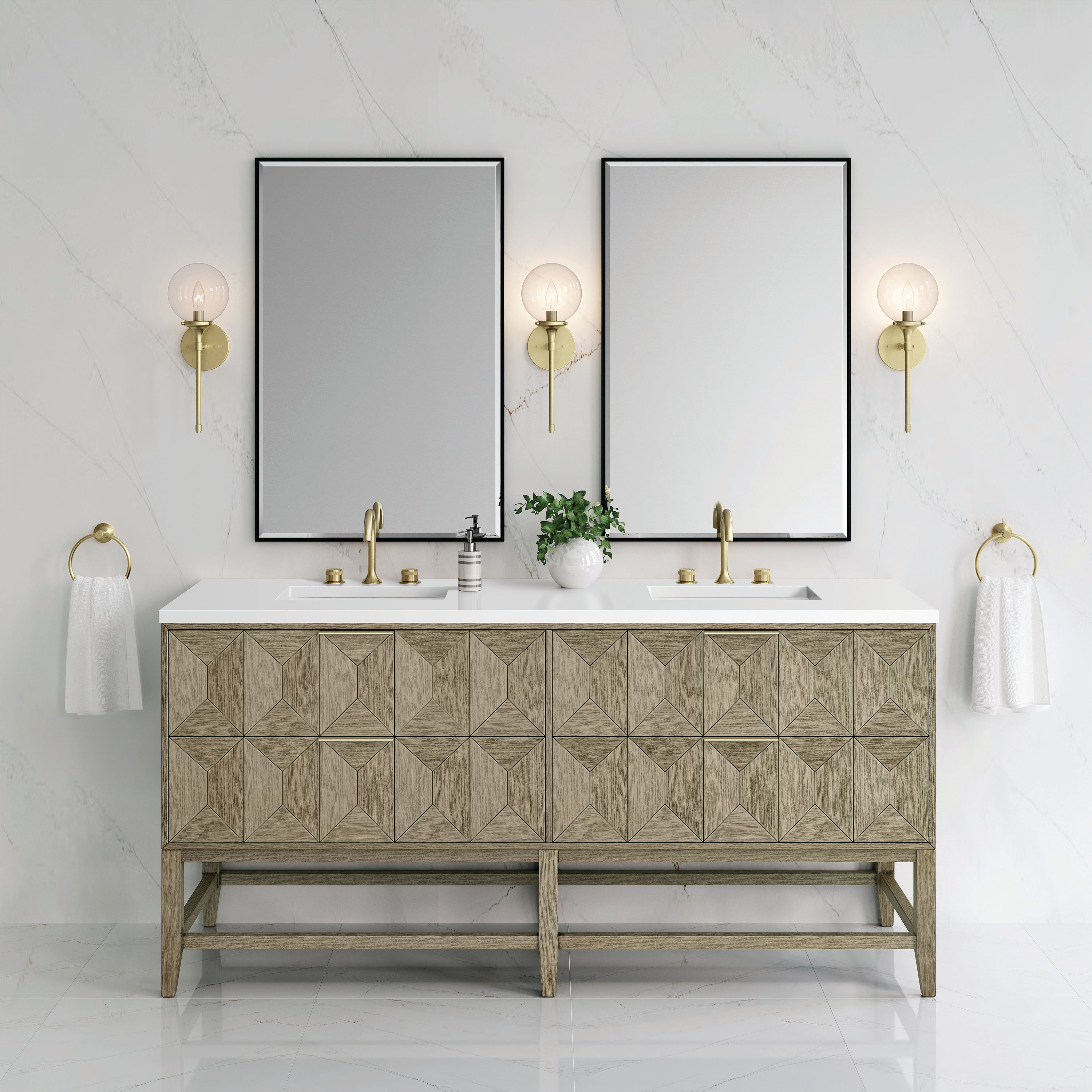 James Martin Emmeline 72" Double Vanity in Pebble Oak with 3cm Countertop