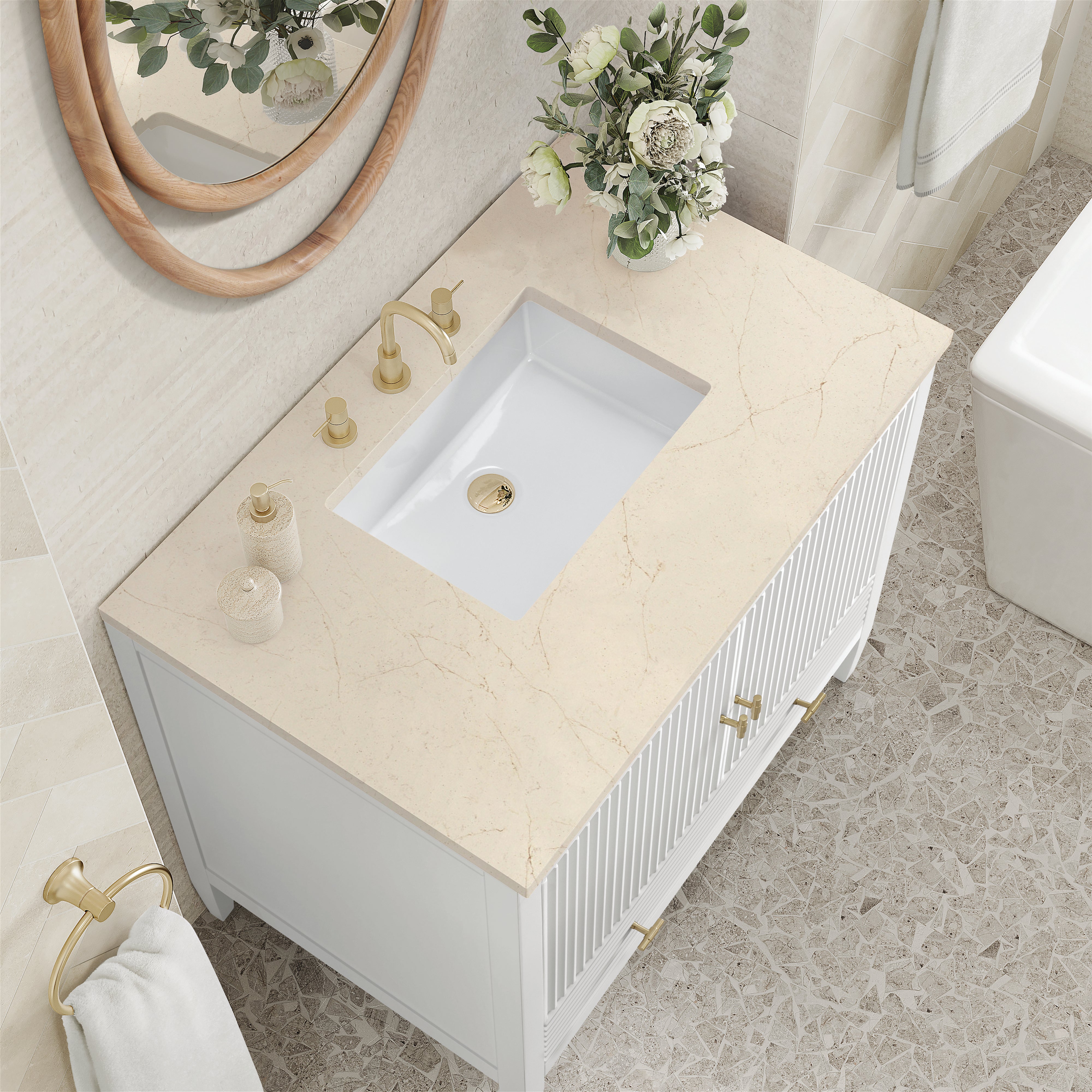 James Martin Myrrin 36" Vanity in Bright White with 3cm Countertop