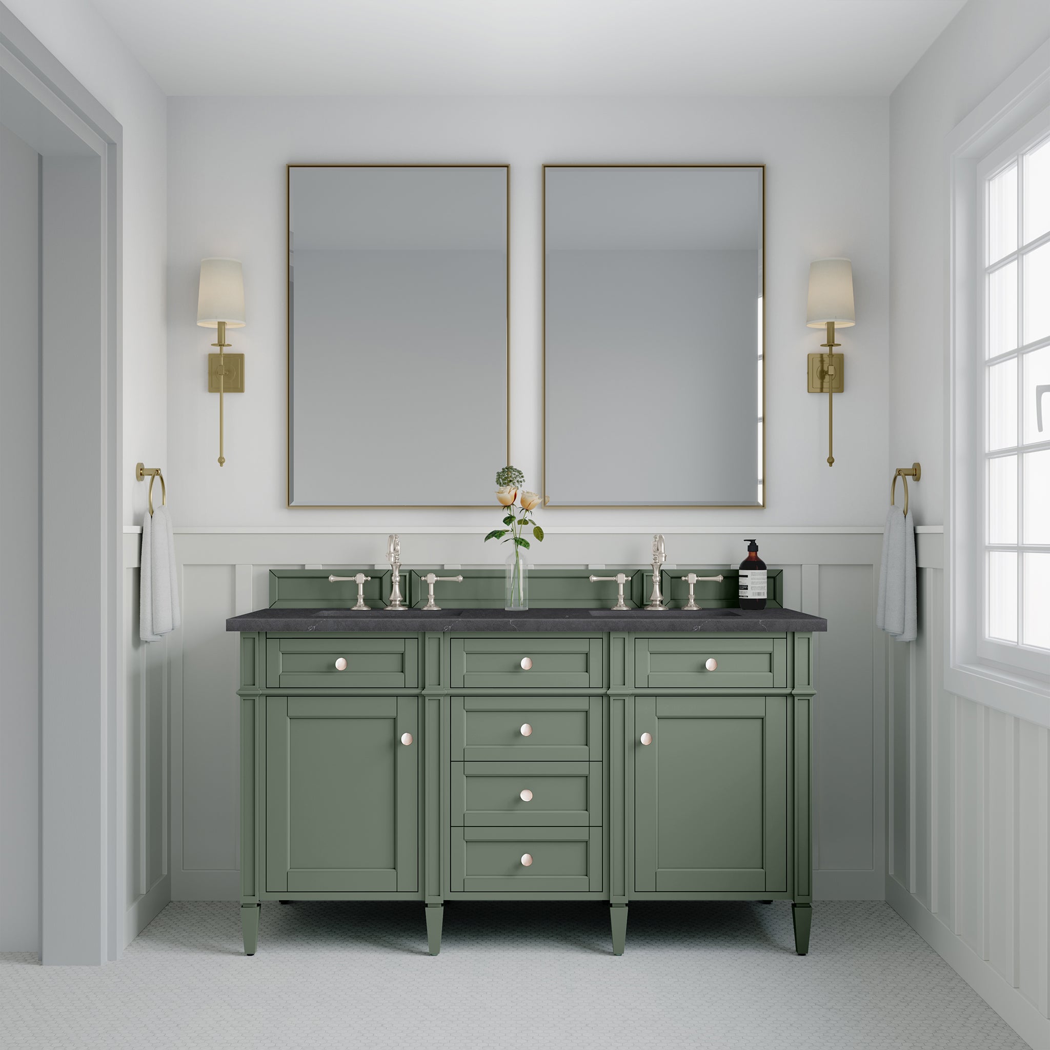 James Martin Brittany 60" Double Vanity in Smokey Celadon with 3cm Countertop