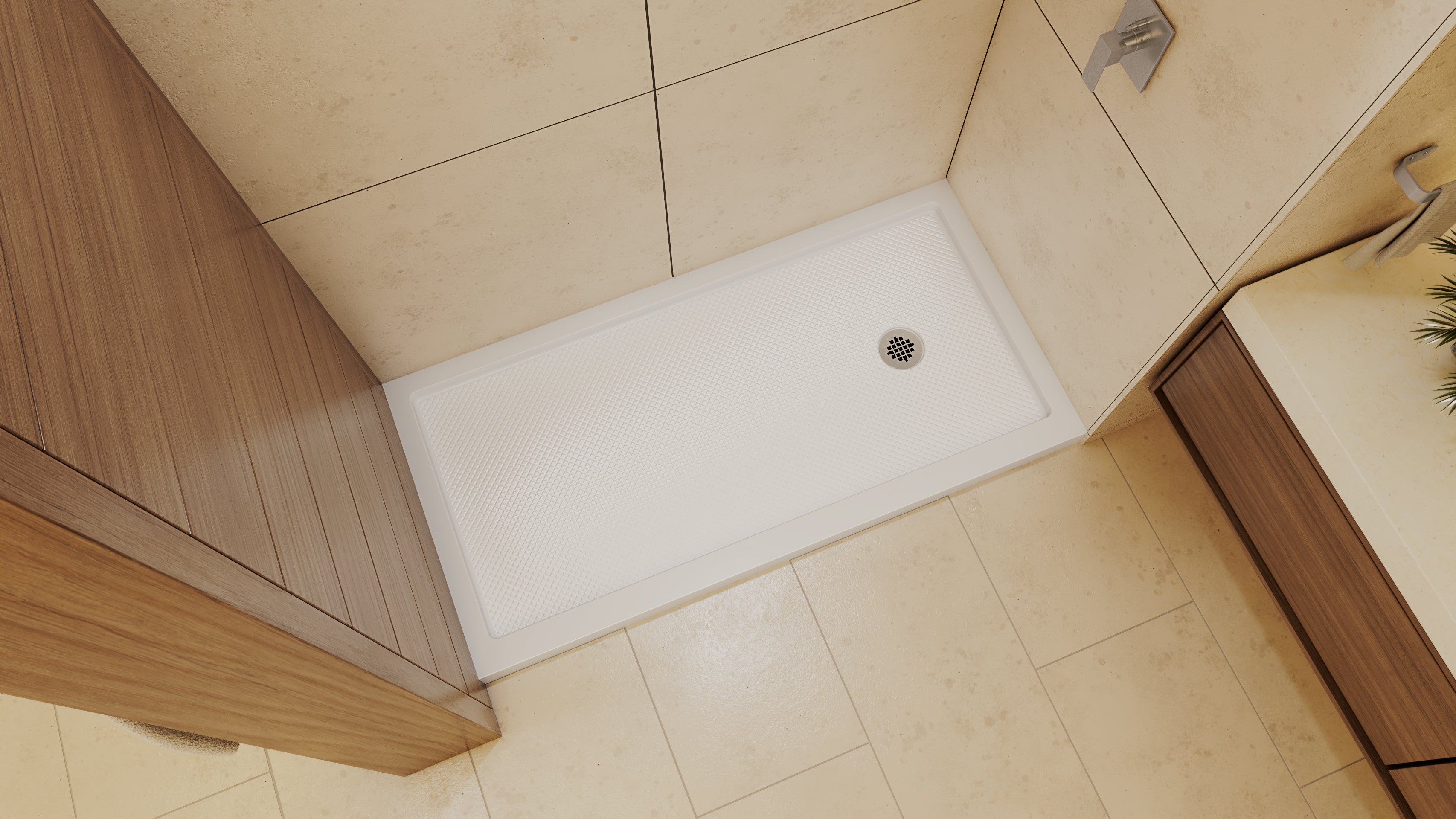 DreamLine SlimLine 30" D x 60" W x 2 3/4" H Alcove Shower Base & 2" Matte Right Handed Round Drain