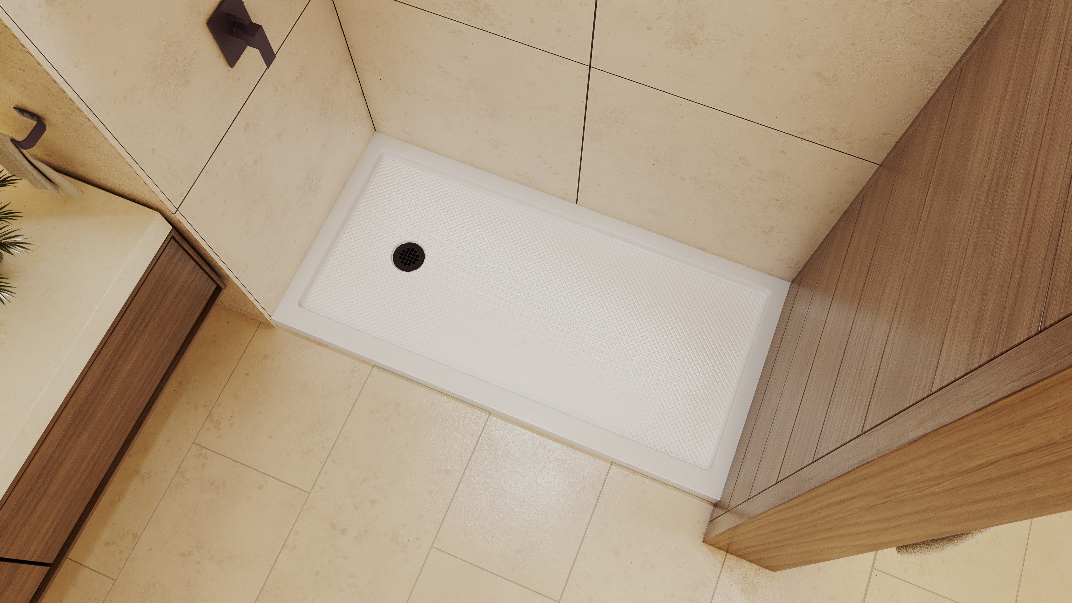 DreamLine SlimLine 32" D x 60" W x 2 3/4" H White Alcove Shower Base & 2" LH Round Drain