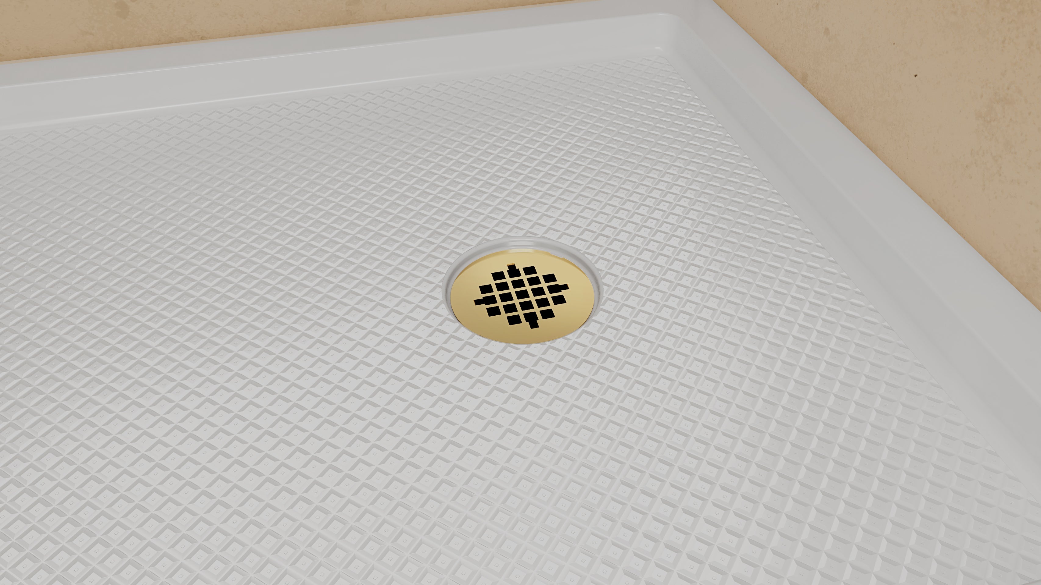 DreamLine SlimLine 36" D x 60" W x 2 3/4" H Alcove Shower Base & 2" Brushed Brass RH Round Drain