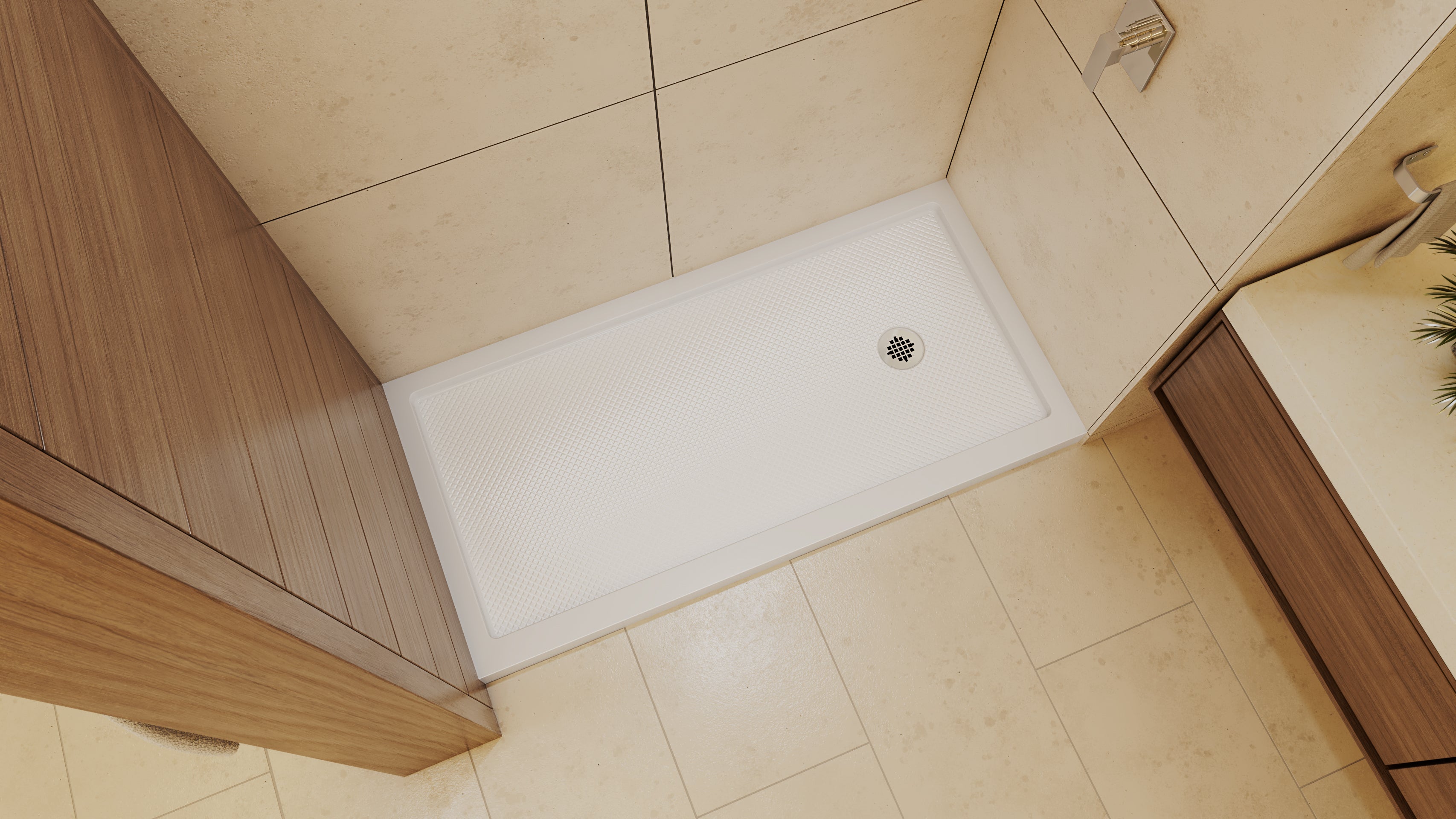 DreamLine SlimLine 30" D x 60" W x 2 3/4" H Alcove Shower Base & 2" Matte Right Handed Round Drain