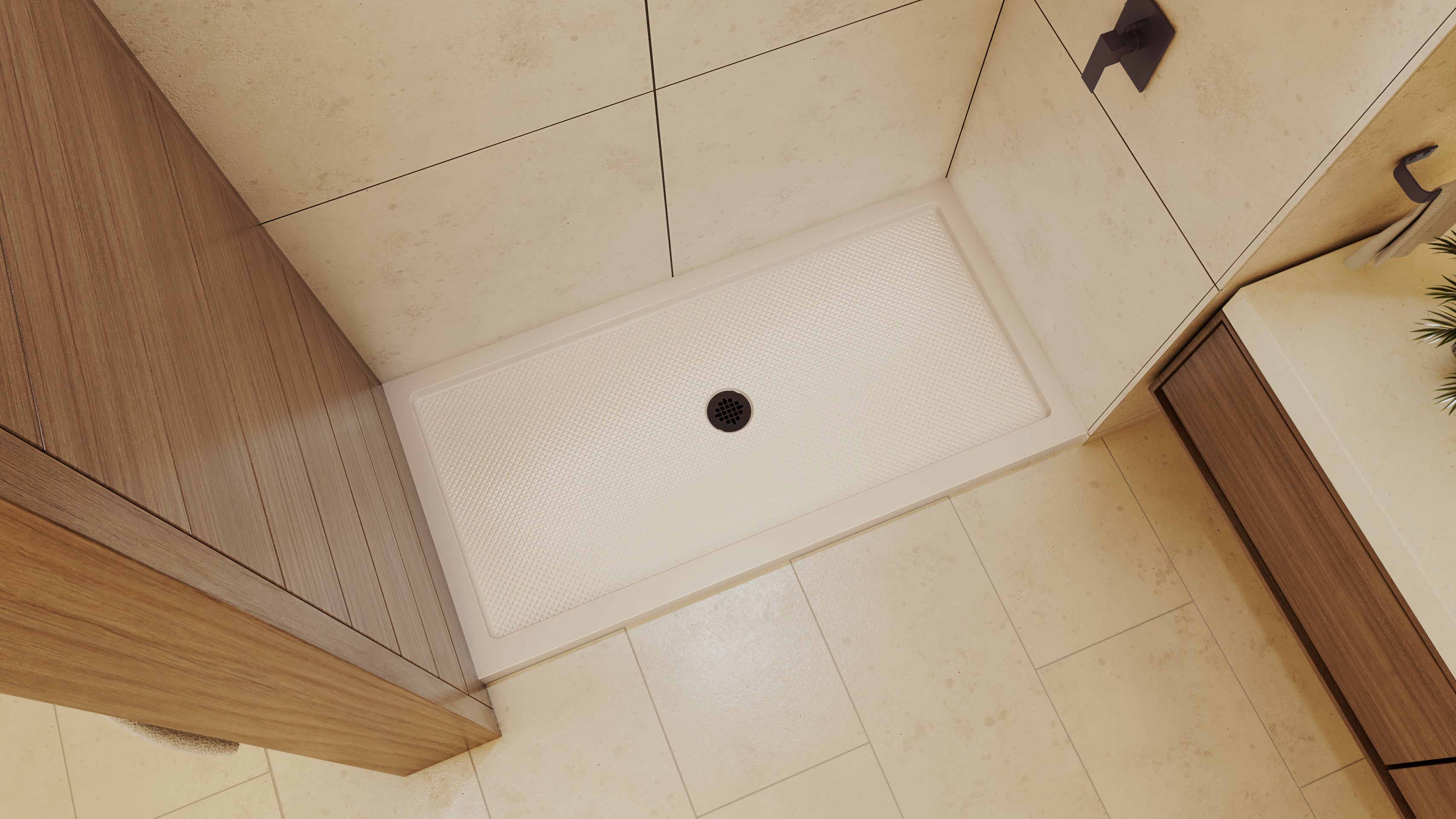 DreamLine SlimLine 36" D x 48" W x 2 3/4" H Black Alcove Shower Base & 2" Center Round Drain