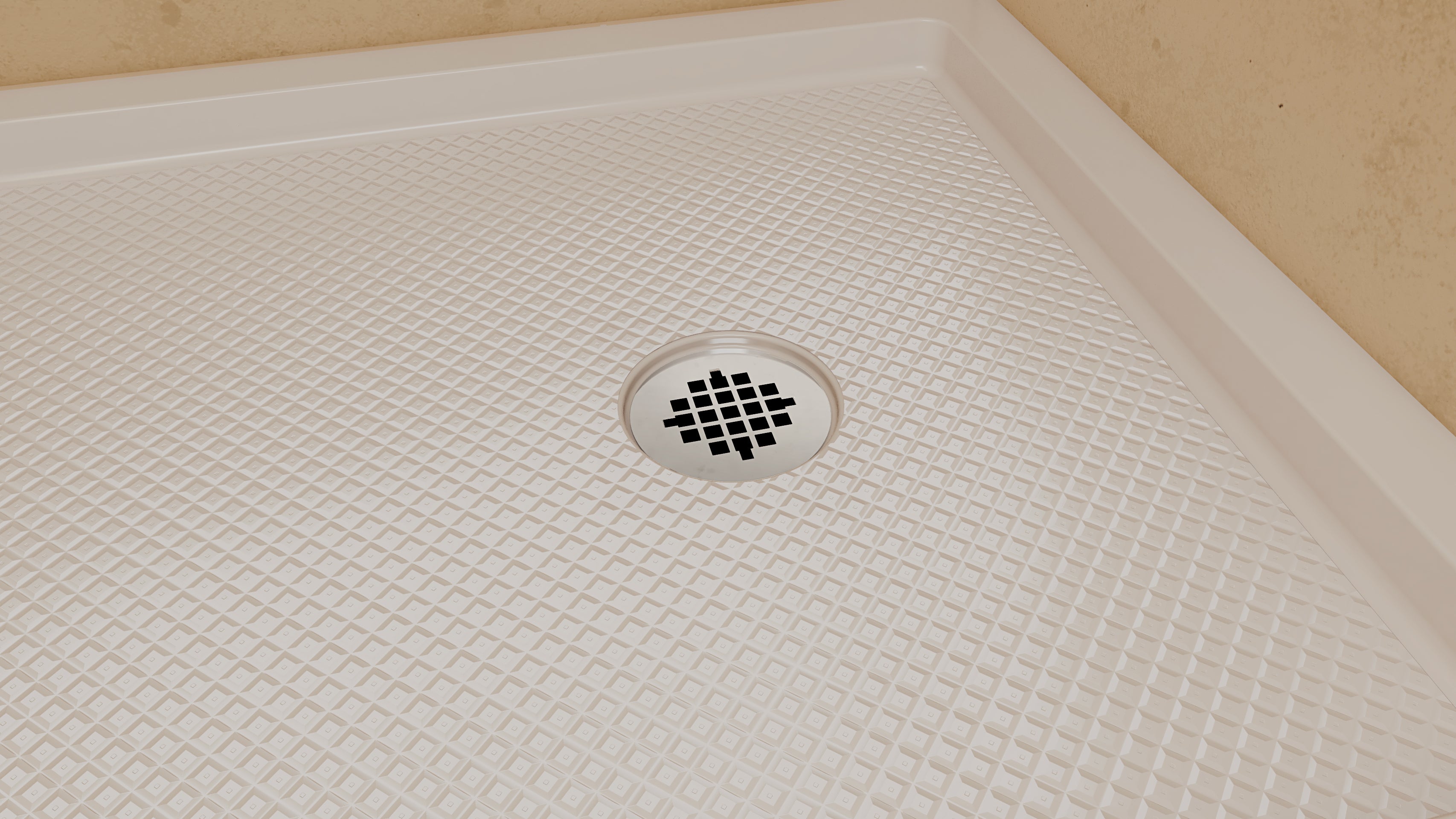 DreamLine SlimLine 36" D x 60" W x 2 3/4" H Alcove Shower Base & 2" Brushed Brass RH Round Drain