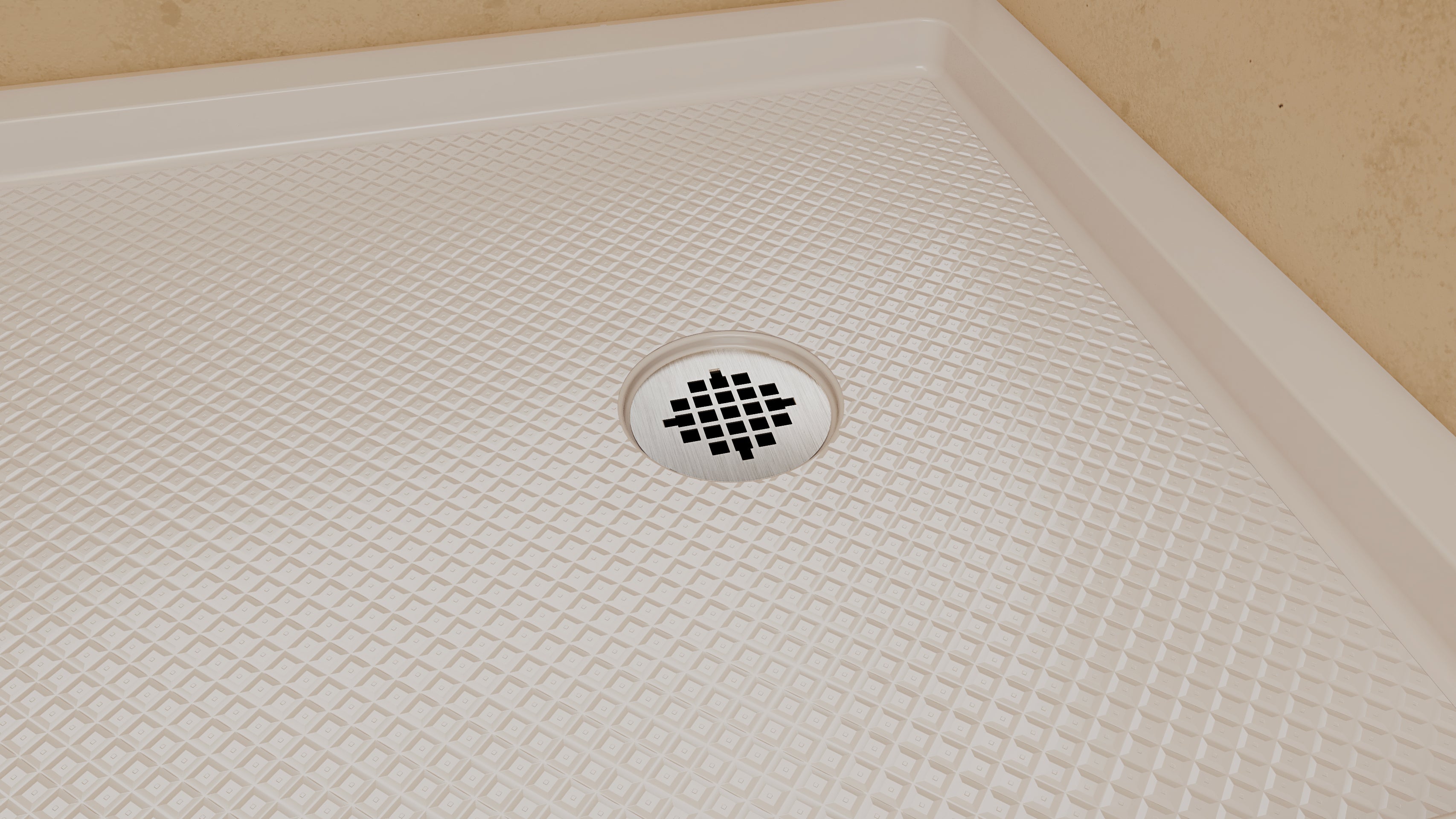 DreamLine SlimLine 36" D x 60" W x 2 3/4" H Alcove Shower Base & 2" Brushed Brass RH Round Drain