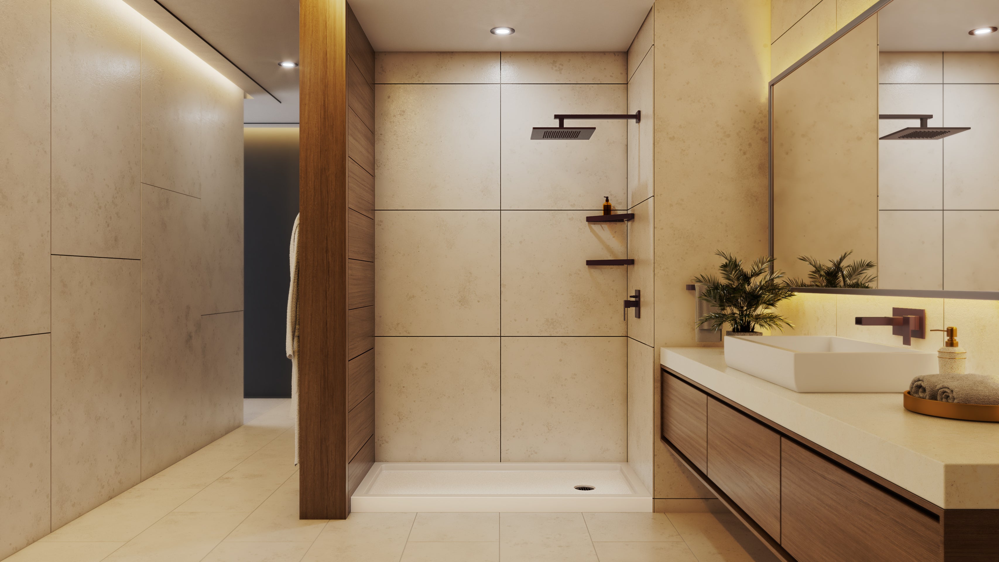 DreamLine SlimLine 36" D x 60" W x 2 3/4" H Alcove Shower Base & 2" Brushed Brass RH Round Drain
