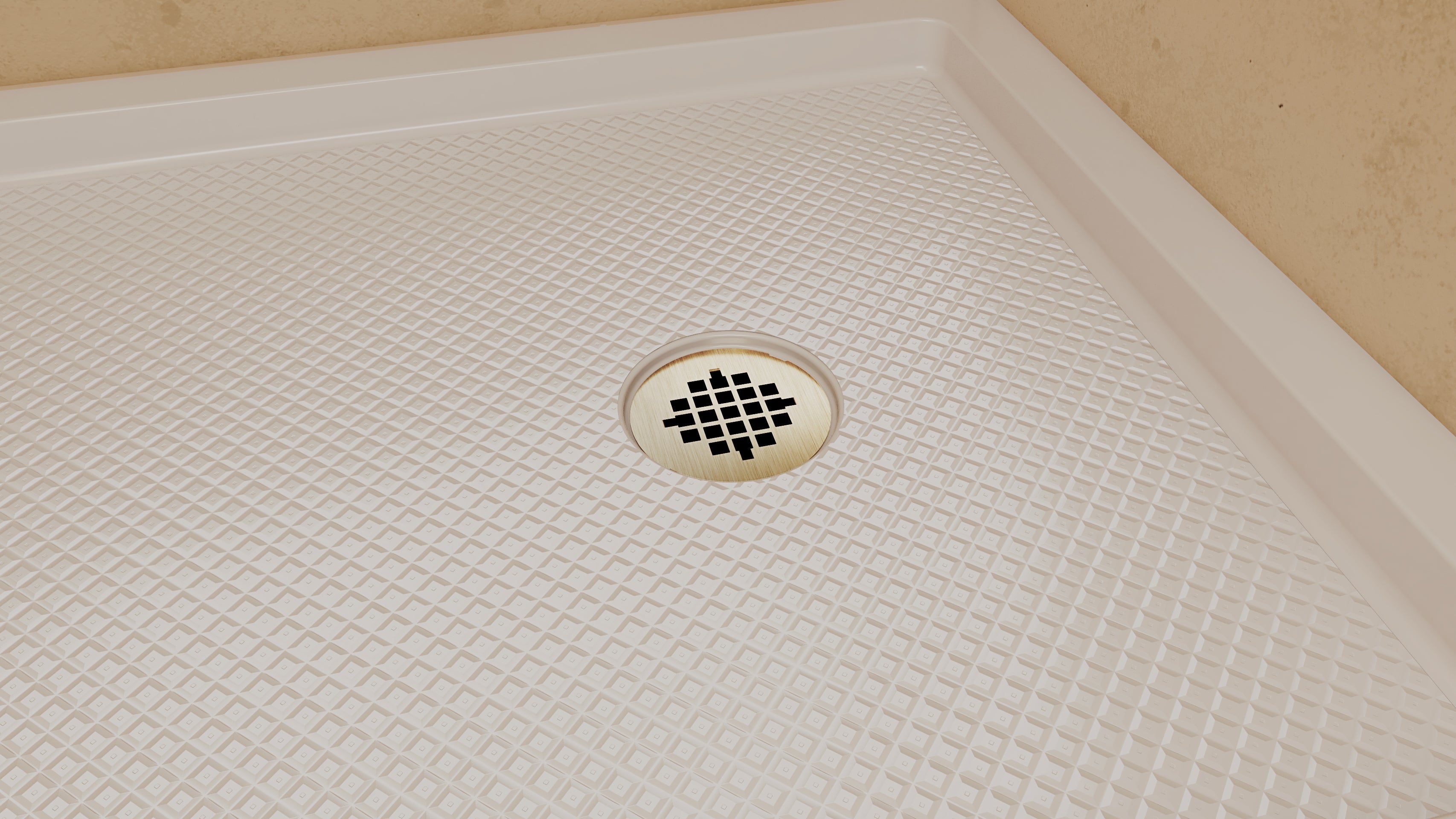 DreamLine SlimLine 36" D x 60" W x 2 3/4" H Alcove Shower Base & 2" Brushed Brass RH Round Drain