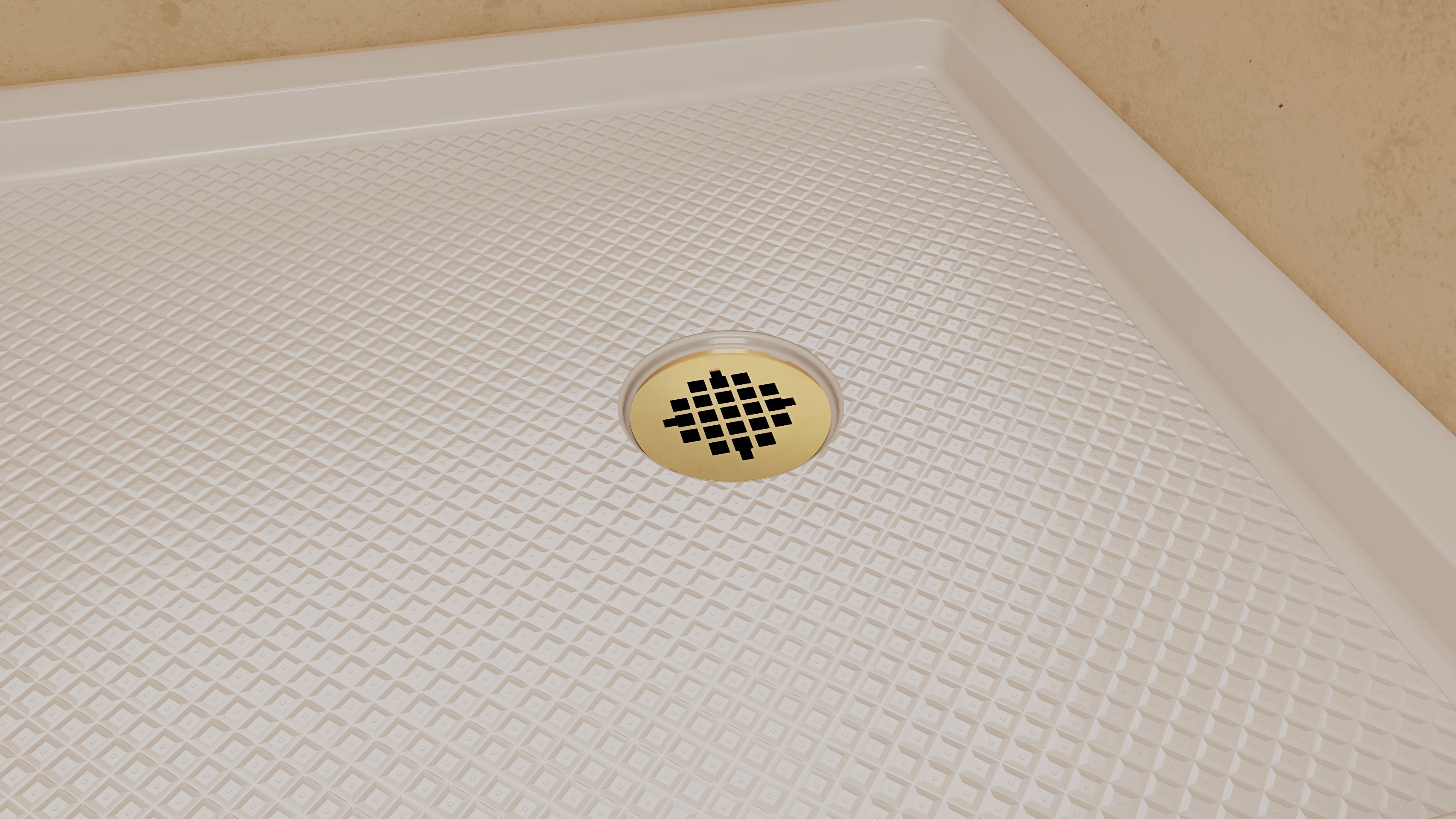 DreamLine SlimLine 36" D x 60" W x 2 3/4" H Alcove Shower Base & 2" Brushed Brass RH Round Drain