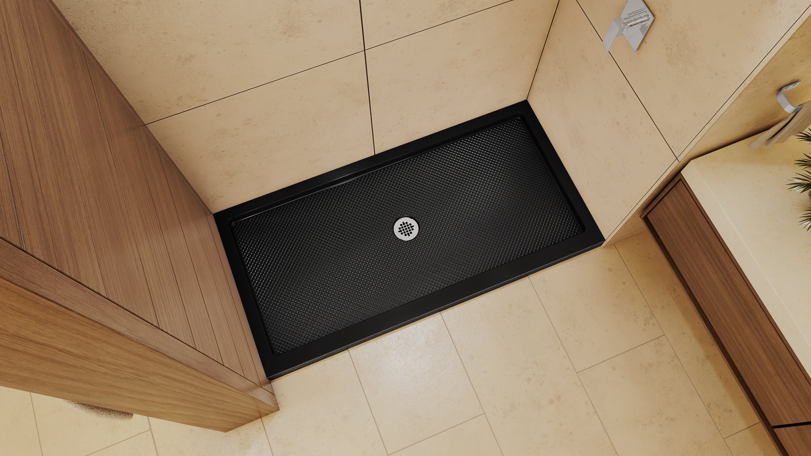 DreamLine SlimLine 36" D x 48" W x 2 3/4" H Black Alcove Shower Base & 2" Center Round Drain