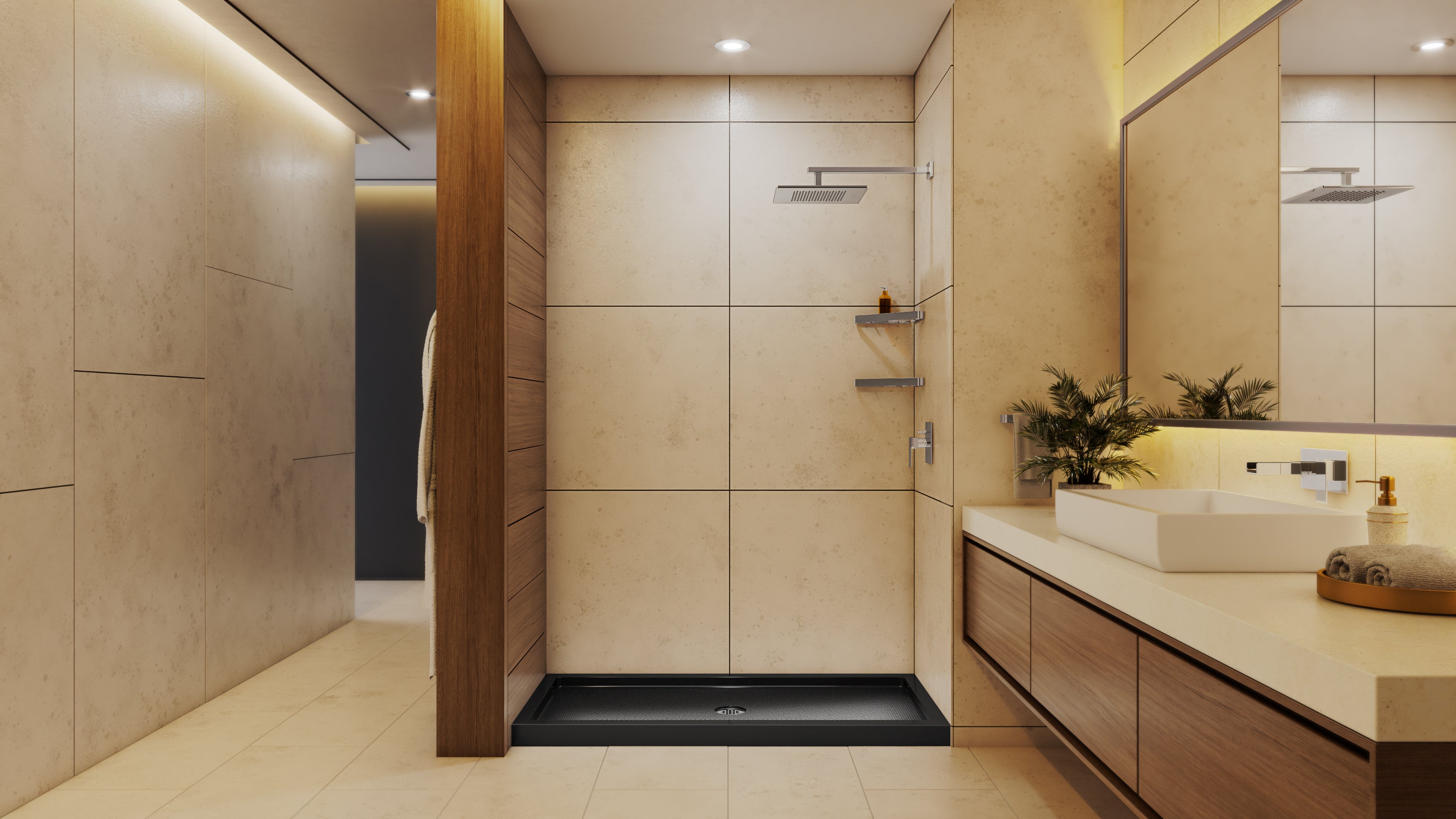 DreamLine SlimLine 36" D x 48" W x 2 3/4" H Black Alcove Shower Base & 2" Center Round Drain