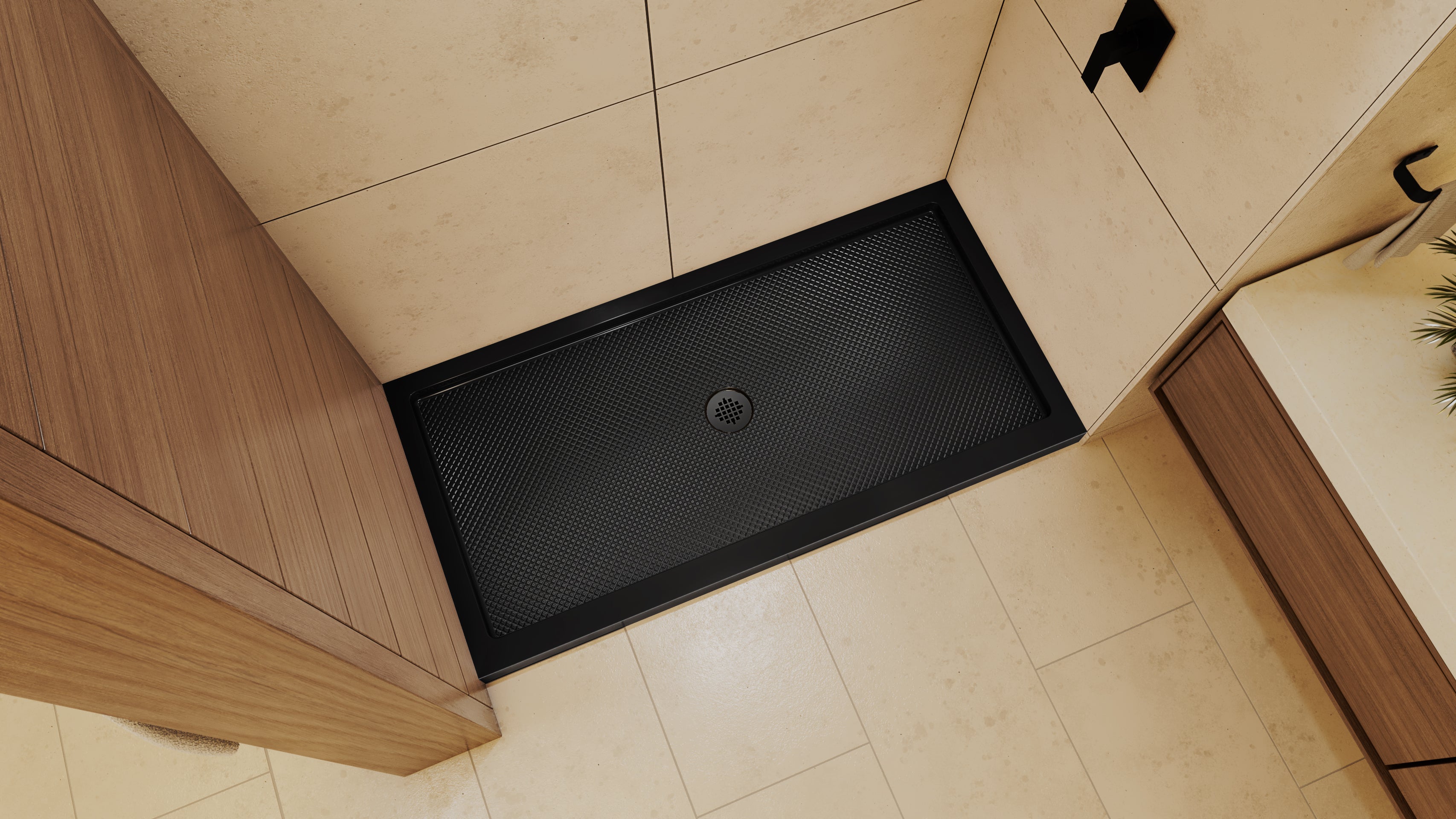 DreamLine SlimLine 36" D x 48" W x 2 3/4" H Black Alcove Shower Base & 2" Center Round Drain