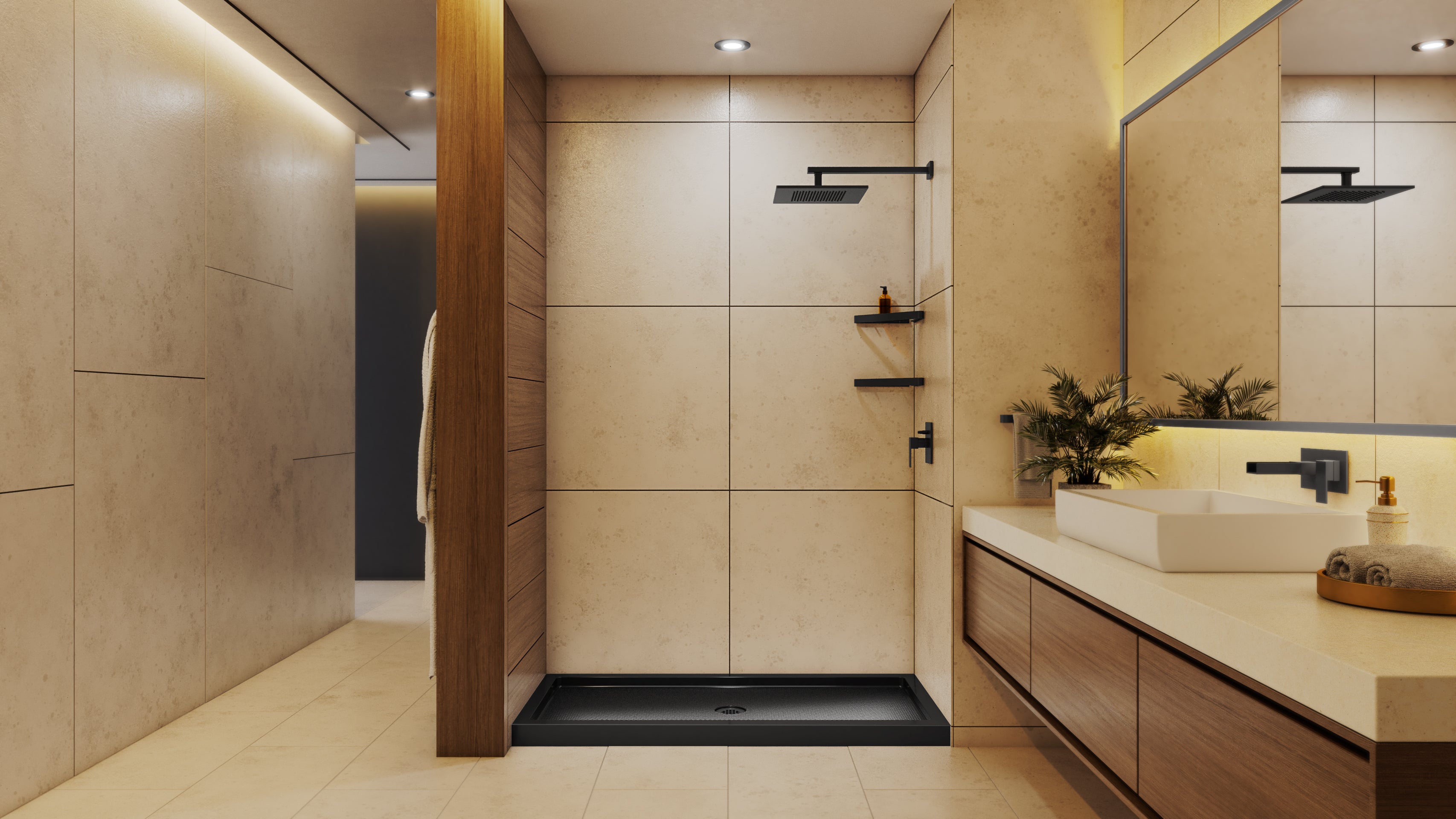 DreamLine SlimLine 36" D x 48" W x 2 3/4" H Black Alcove Shower Base & 2" Center Round Drain
