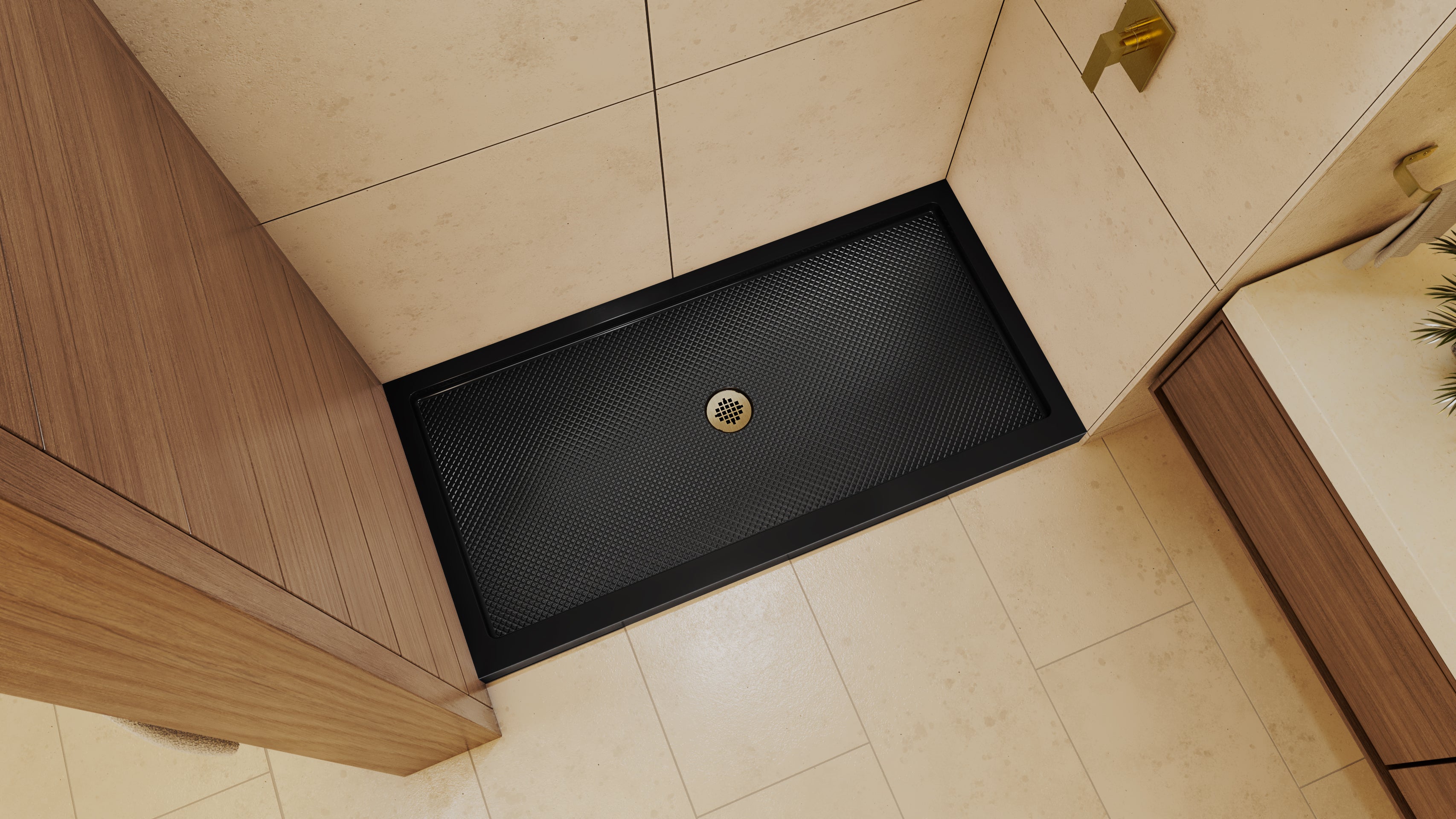 DreamLine SlimLine 36" D x 48" W x 2 3/4" H Black Alcove Shower Base & 2" Center Round Drain