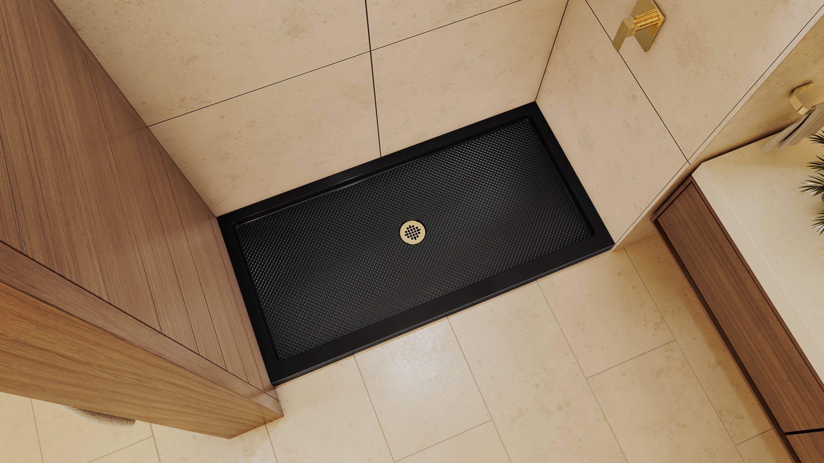 DreamLine SlimLine 36" D x 48" W x 2 3/4" H Black Alcove Shower Base & 2" Center Round Drain