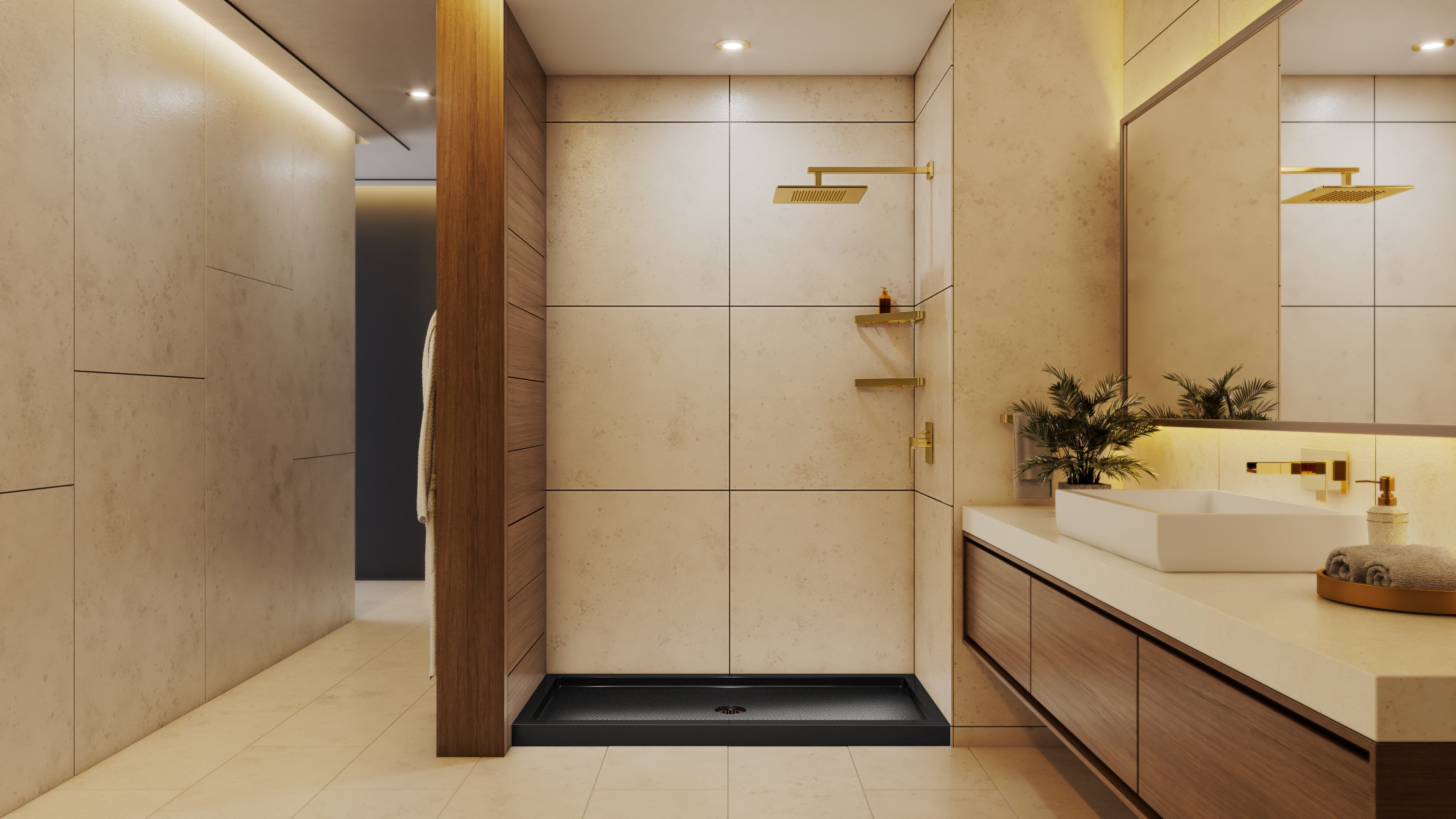 DreamLine SlimLine 36" D x 48" W x 2 3/4" H Black Alcove Shower Base & 2" Center Round Drain