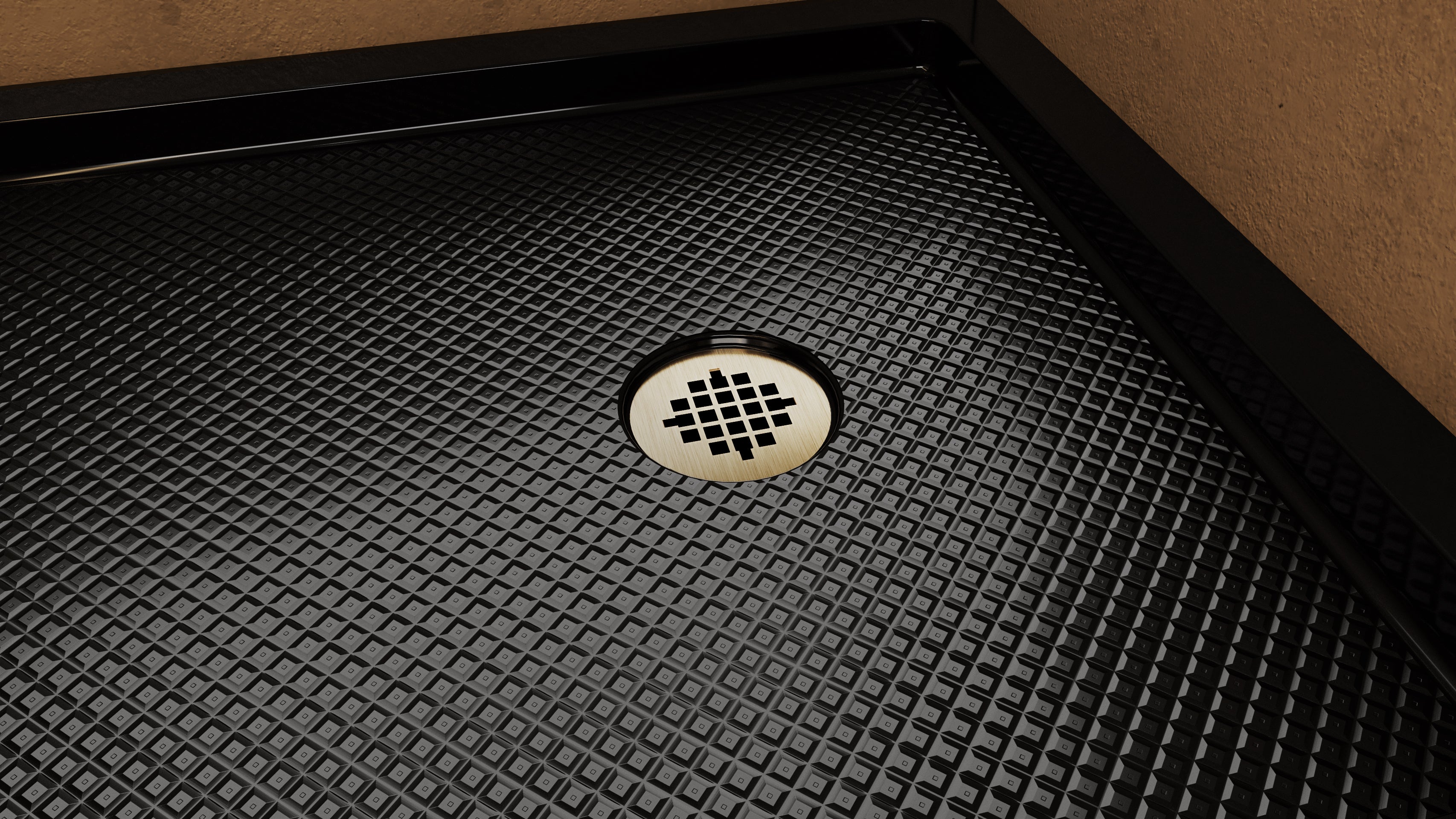 DreamLine SlimLine 36" D x 60" W x 2 3/4" H Alcove Shower Base & 2" Brushed Brass RH Round Drain