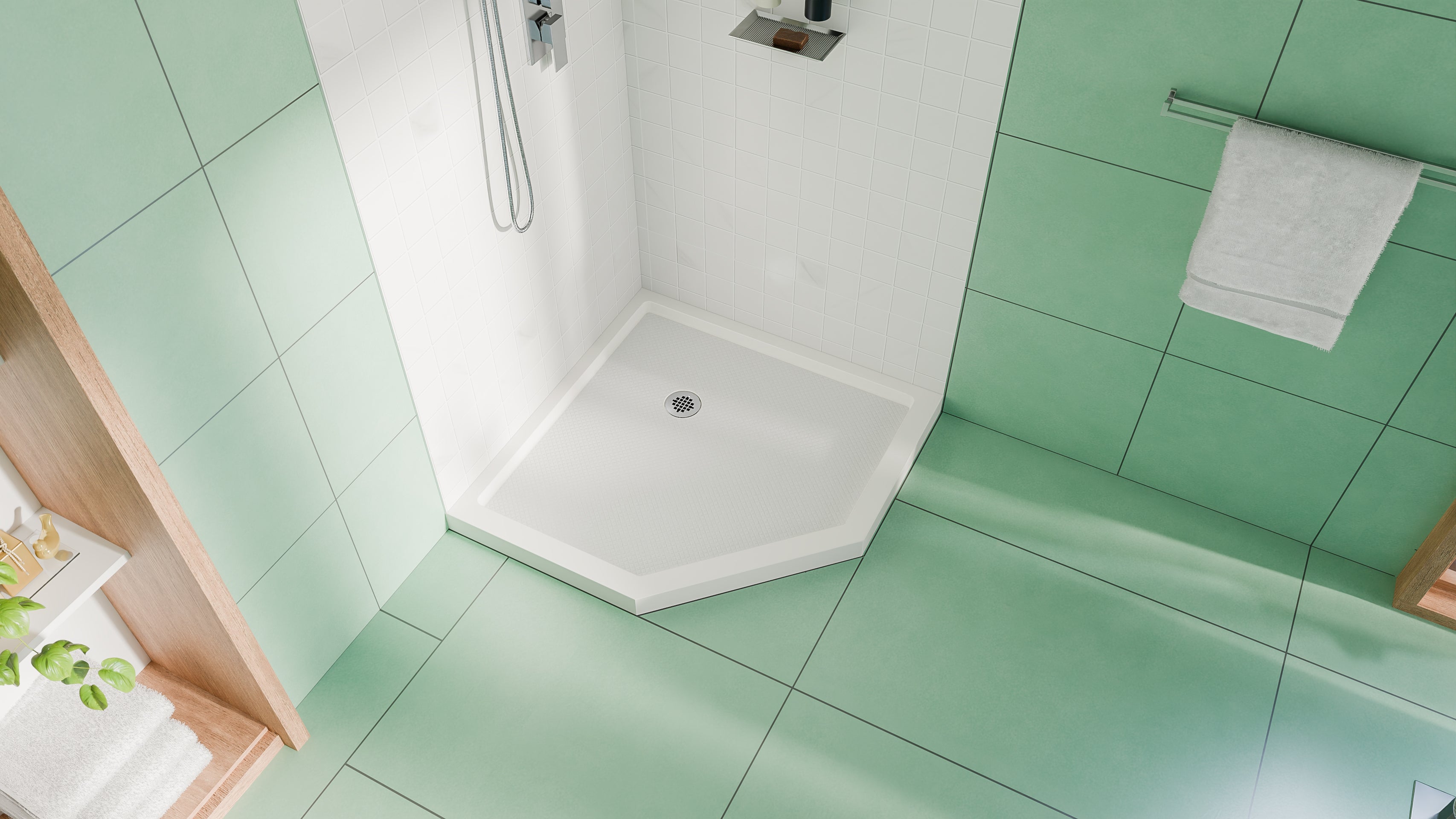 DreamLine SlimLine 36" D x 36" W x 2 3/4" H Neo-Angle Shower Base & 2" Corner Round Drain