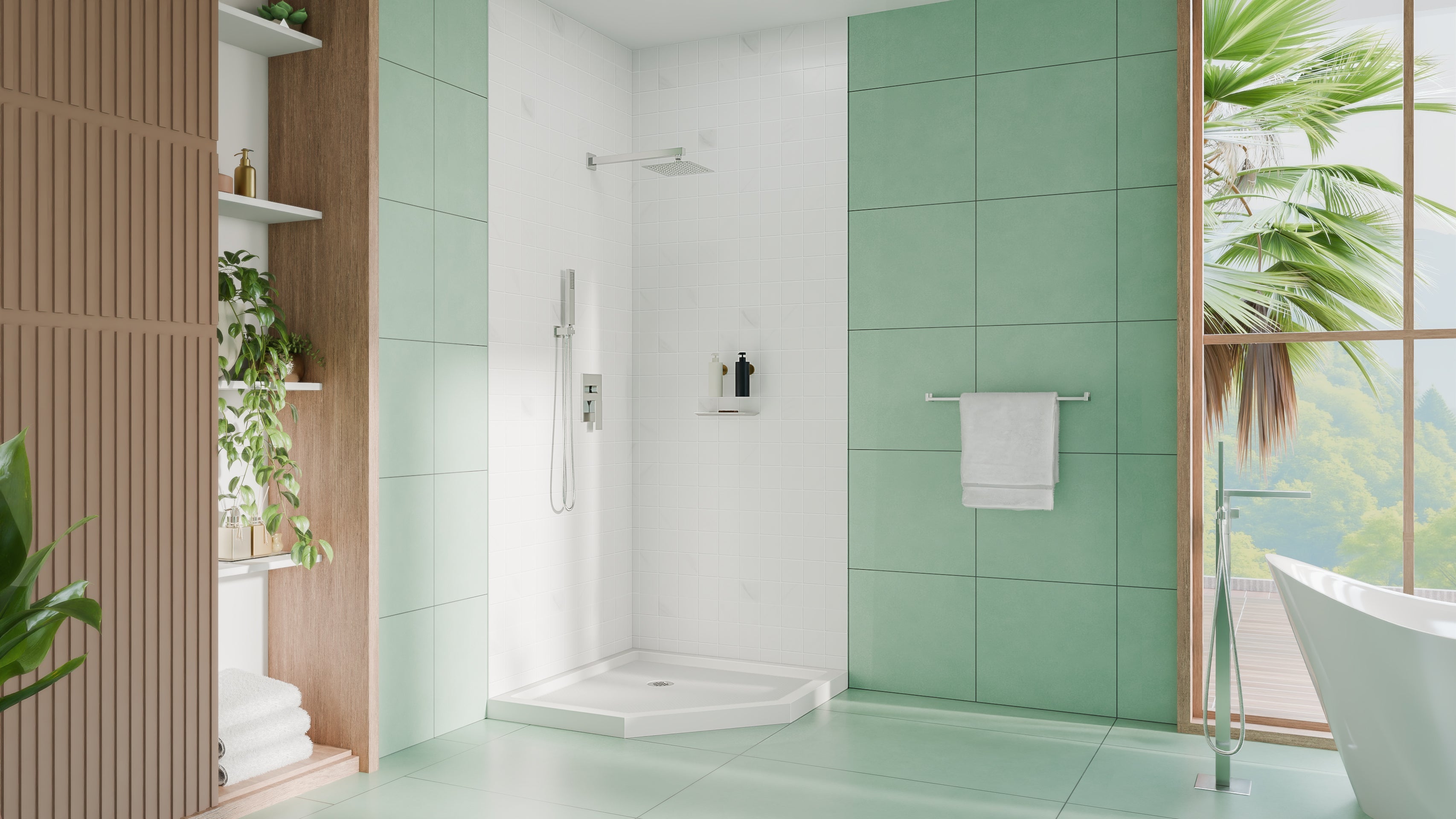 DreamLine SlimLine 36" D x 36" W x 2 3/4" H Neo-Angle Shower Base & 2" Corner Round Drain