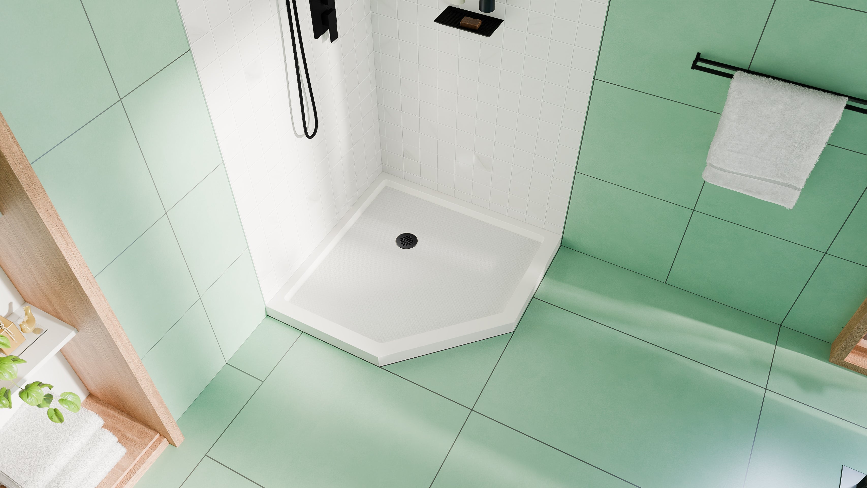 DreamLine SlimLine 36" D x 36" W x 2 3/4" H Neo-Angle Shower Base & 2" Corner Round Drain