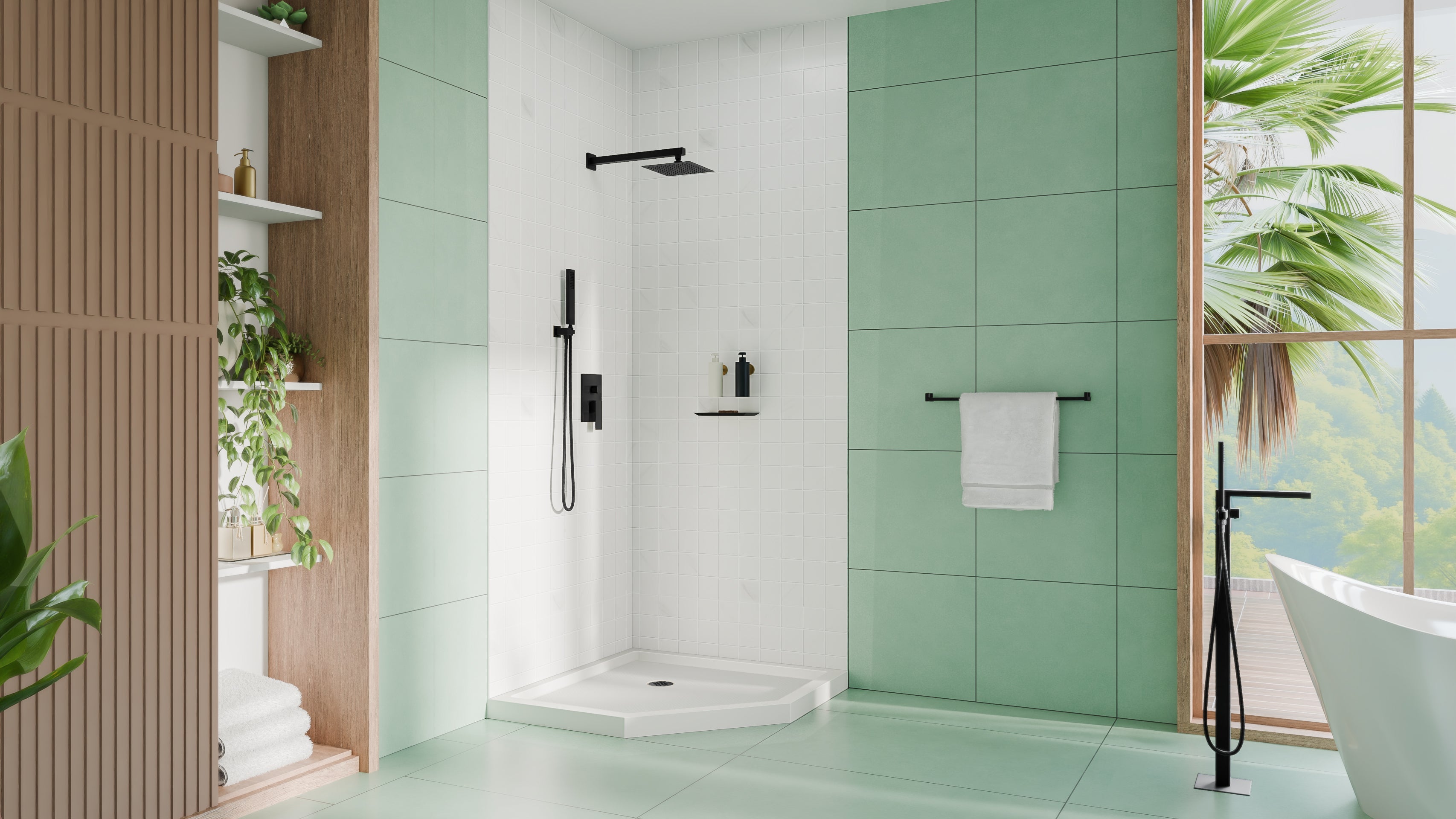 DreamLine SlimLine 36" D x 36" W x 2 3/4" H Neo-Angle Shower Base & 2" Corner Round Drain