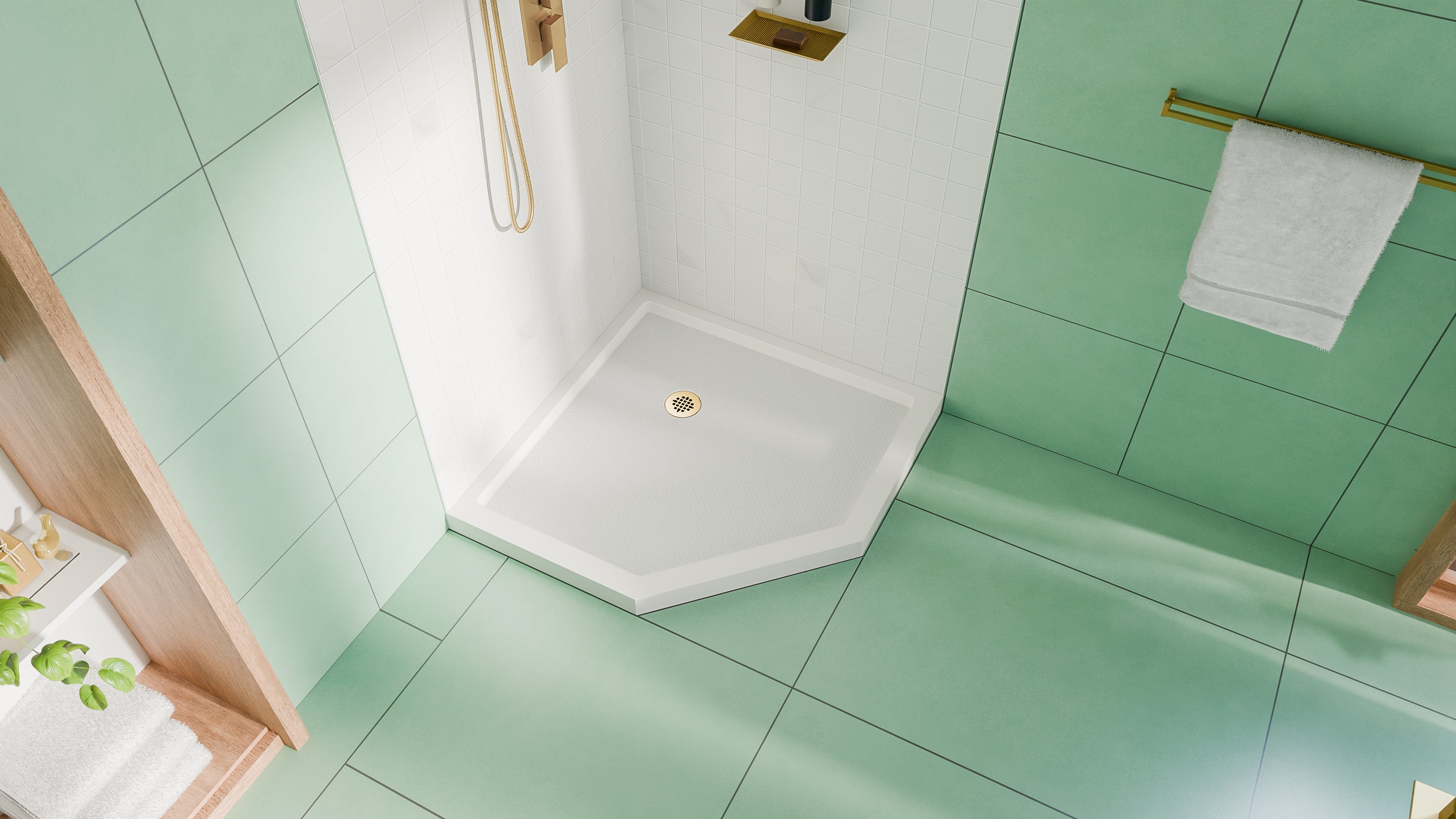 DreamLine SlimLine 36" D x 36" W x 2 3/4" H Neo-Angle Shower Base & 2" Corner Round Drain