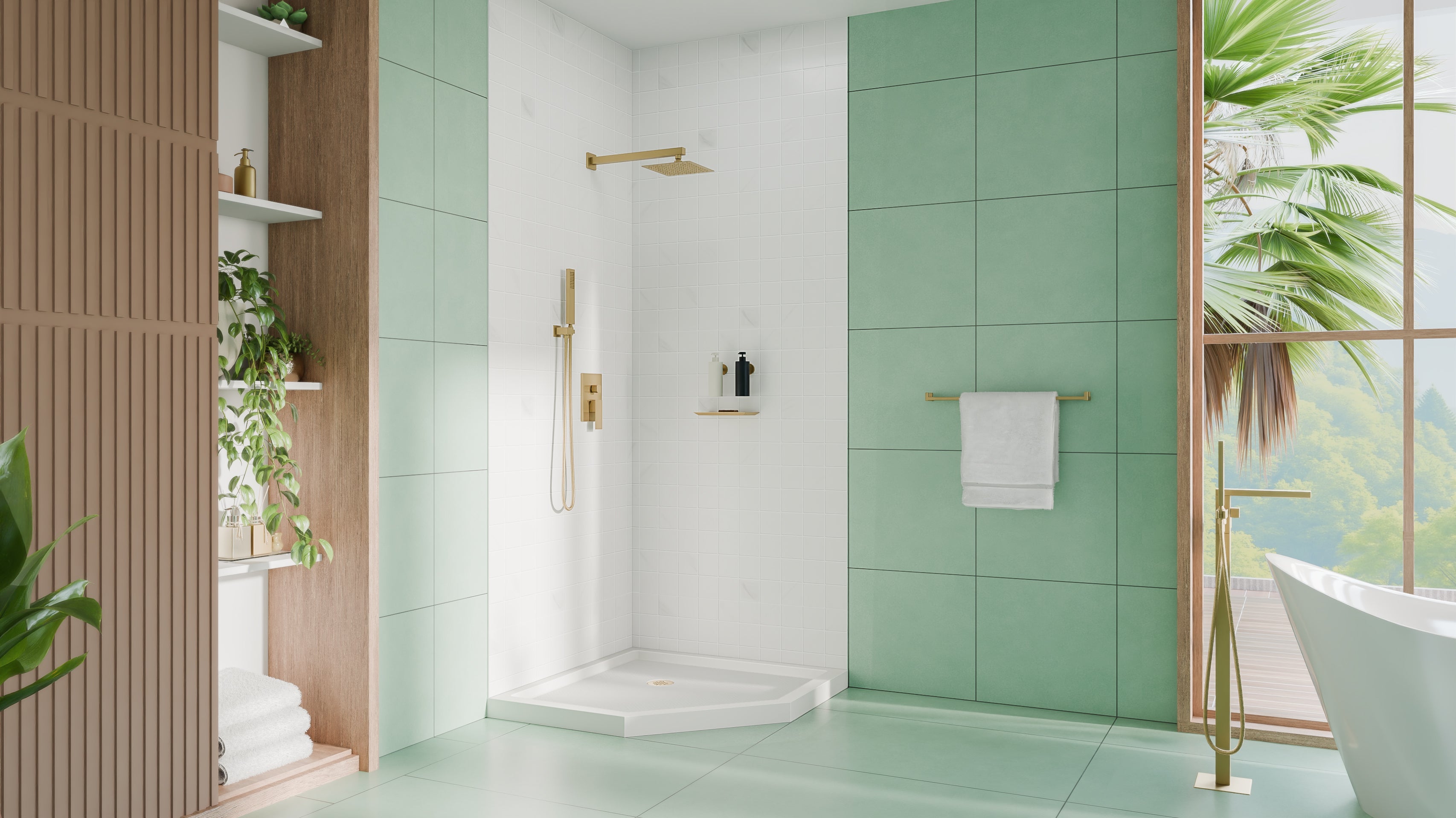 DreamLine SlimLine 36" D x 36" W x 2 3/4" H Neo-Angle Shower Base & 2" Corner Round Drain