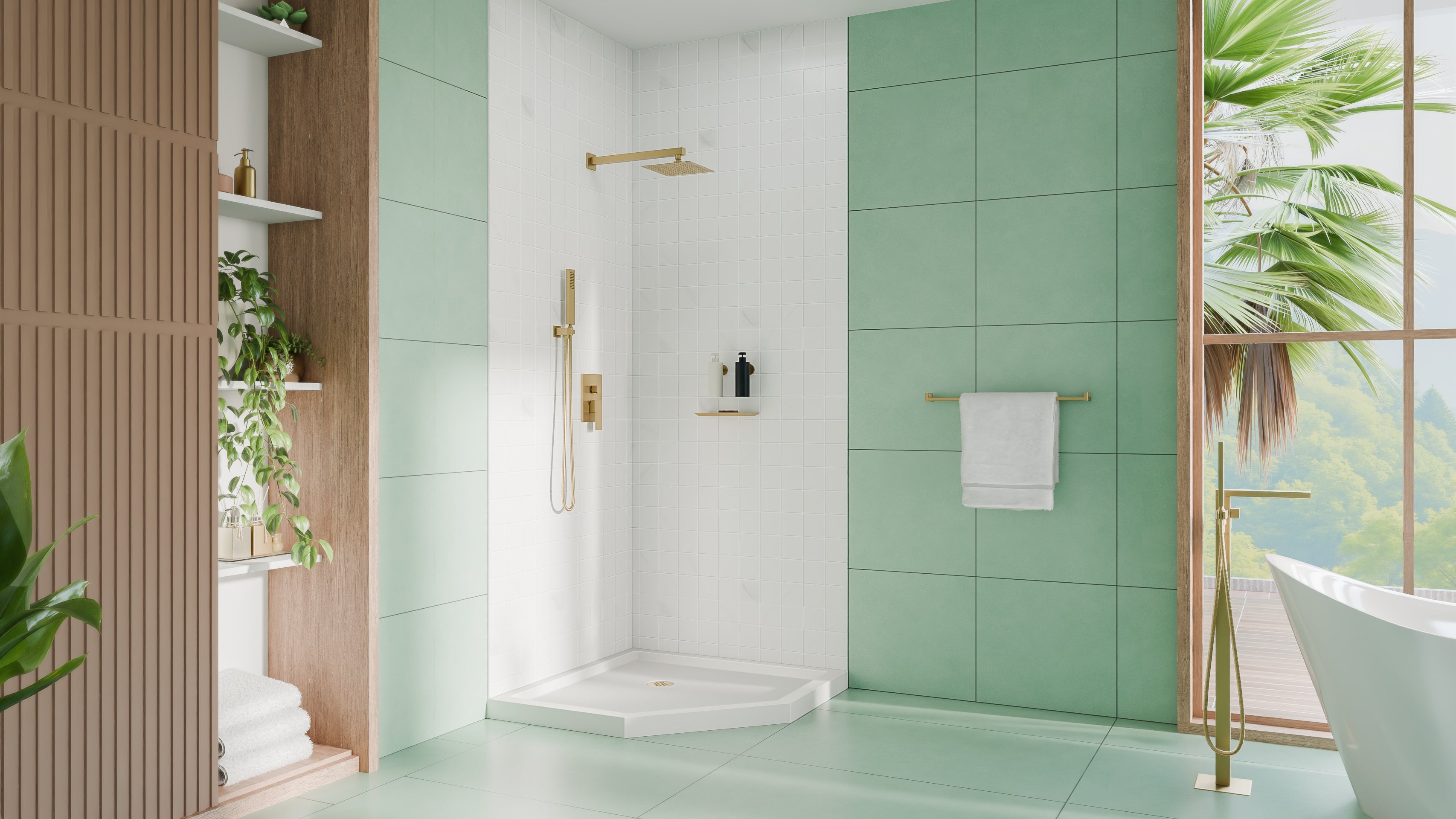 DreamLine SlimLine 36" D x 36" W x 2 3/4" H Neo-Angle Shower Base & 2" Corner Round Drain
